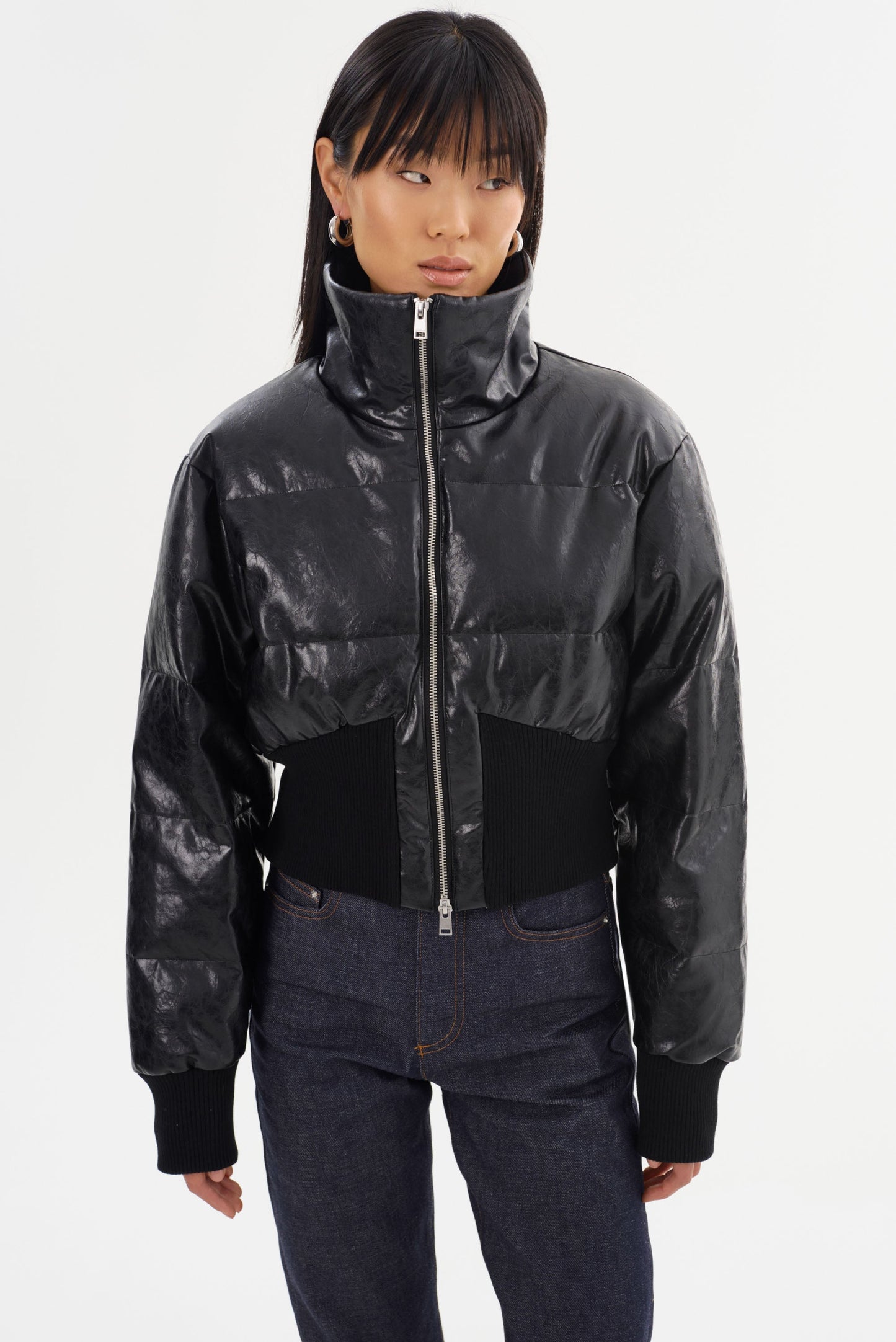 LUMINA | Cropped Faux Leather Puffer Jacket