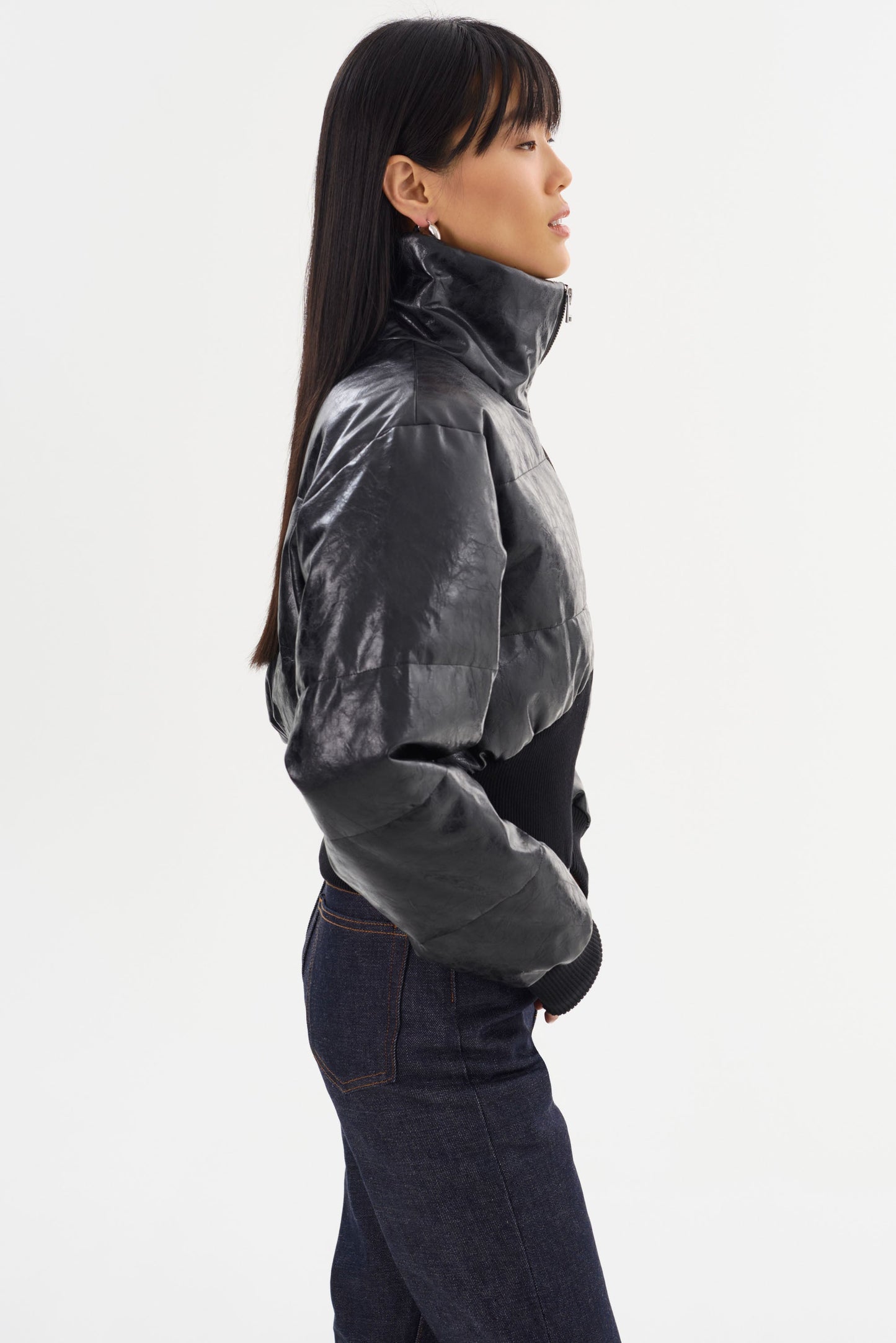 LUMINA | Cropped Faux Leather Puffer Jacket