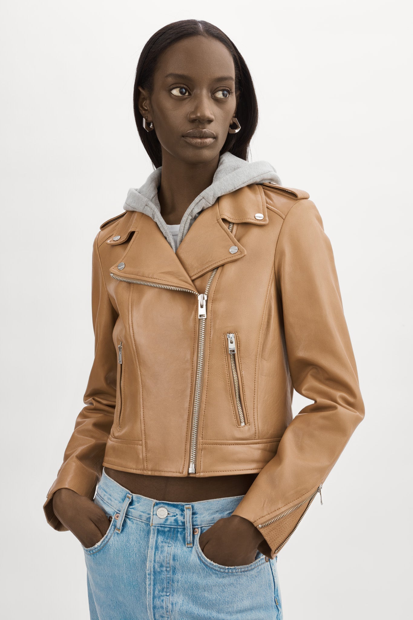 HOLY | Leather Biker Jacket with Removable Hood