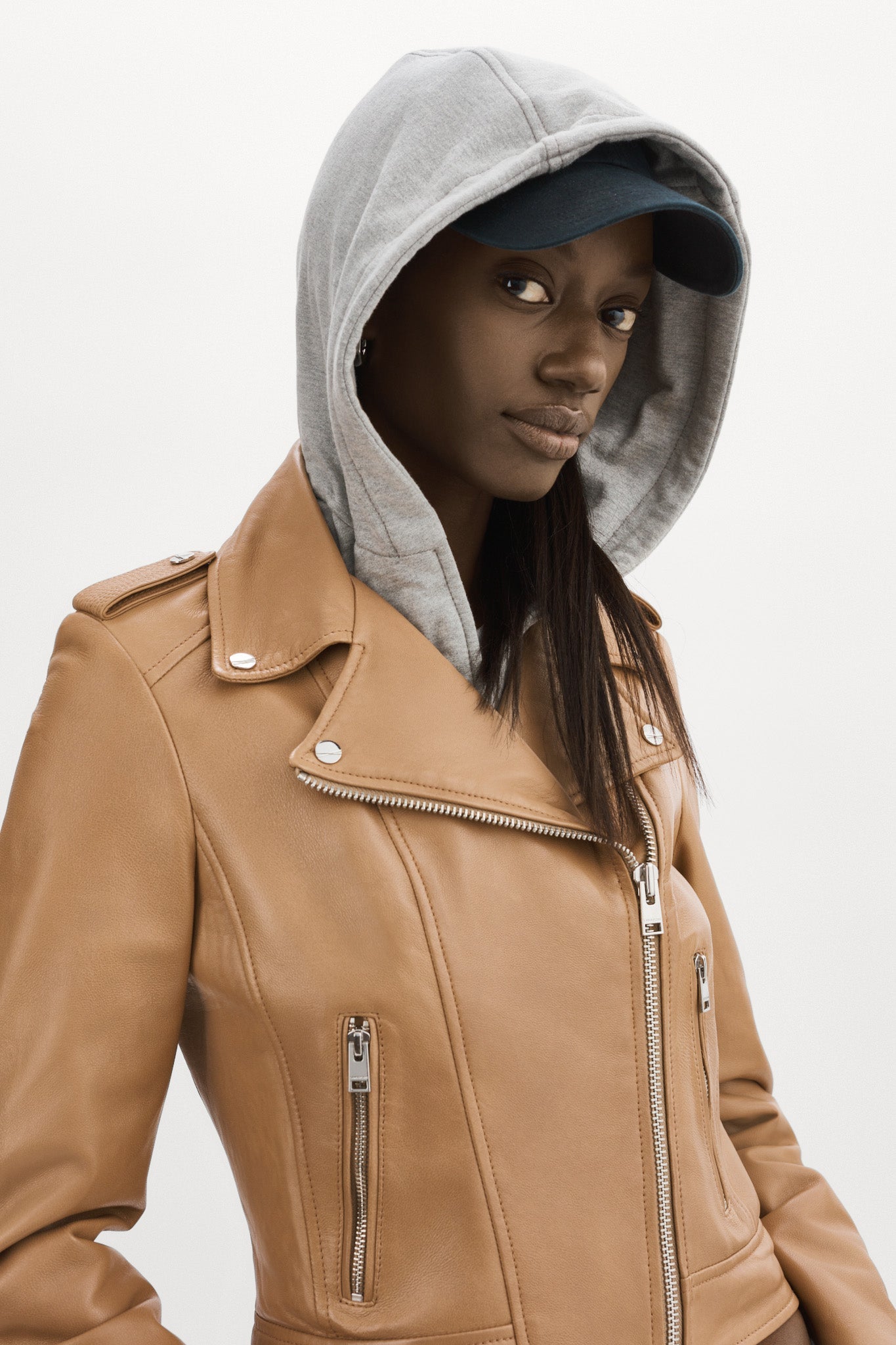 HOLY | Leather Biker Jacket with Removable Hood