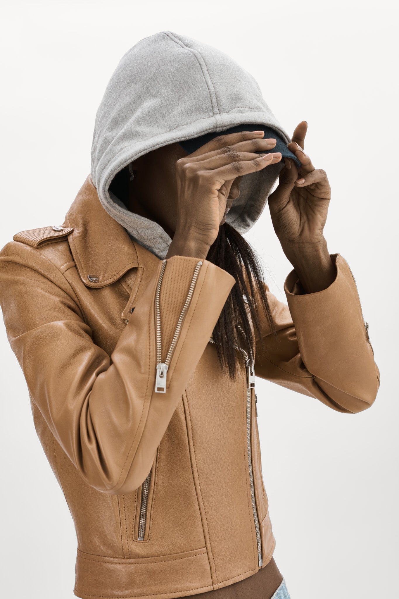 HOLY | Leather Biker Jacket with Removable Hood