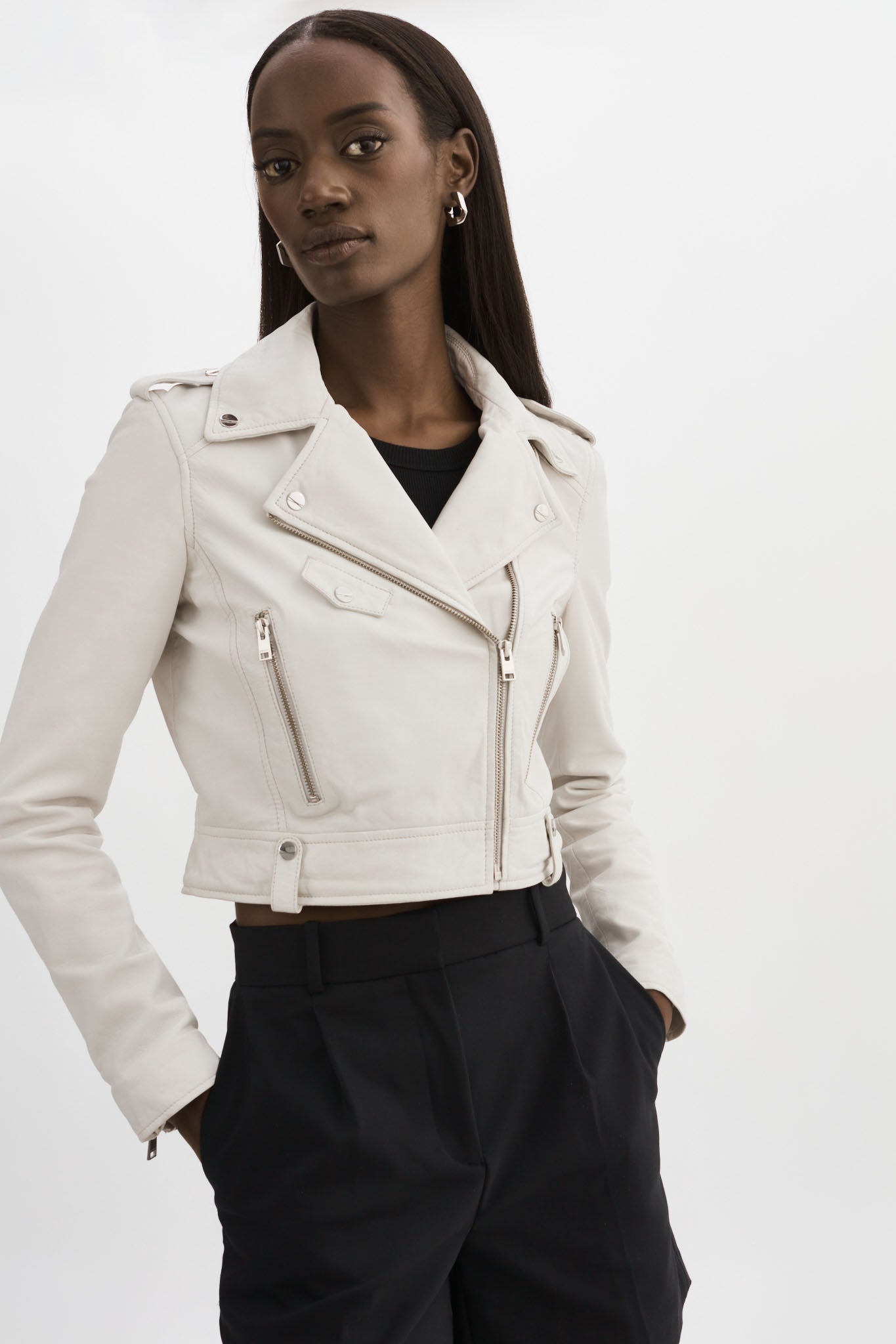 CIARA | Cropped Leather Biker Jacket