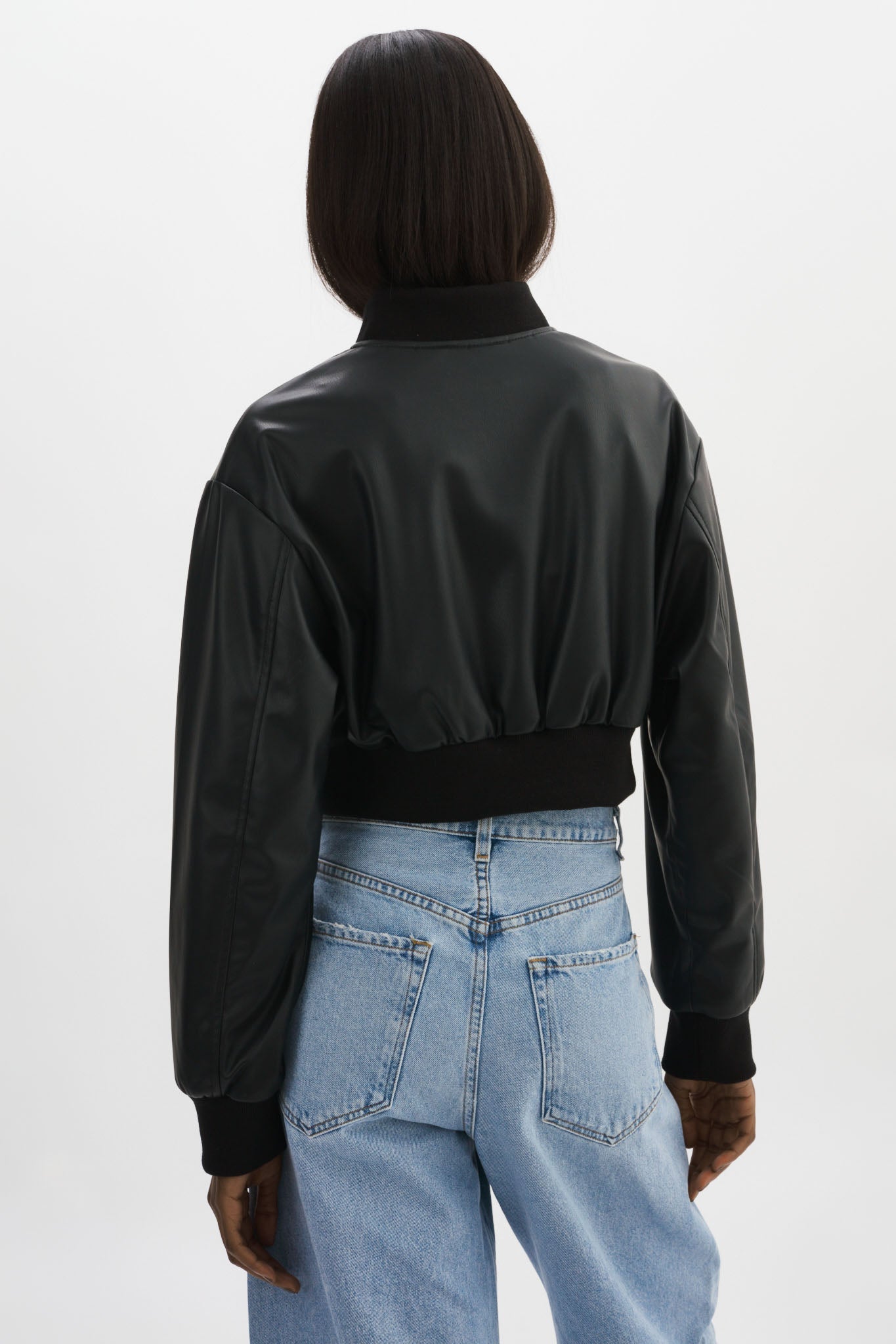 EVELIN | Faux Leather Cropped Bomber