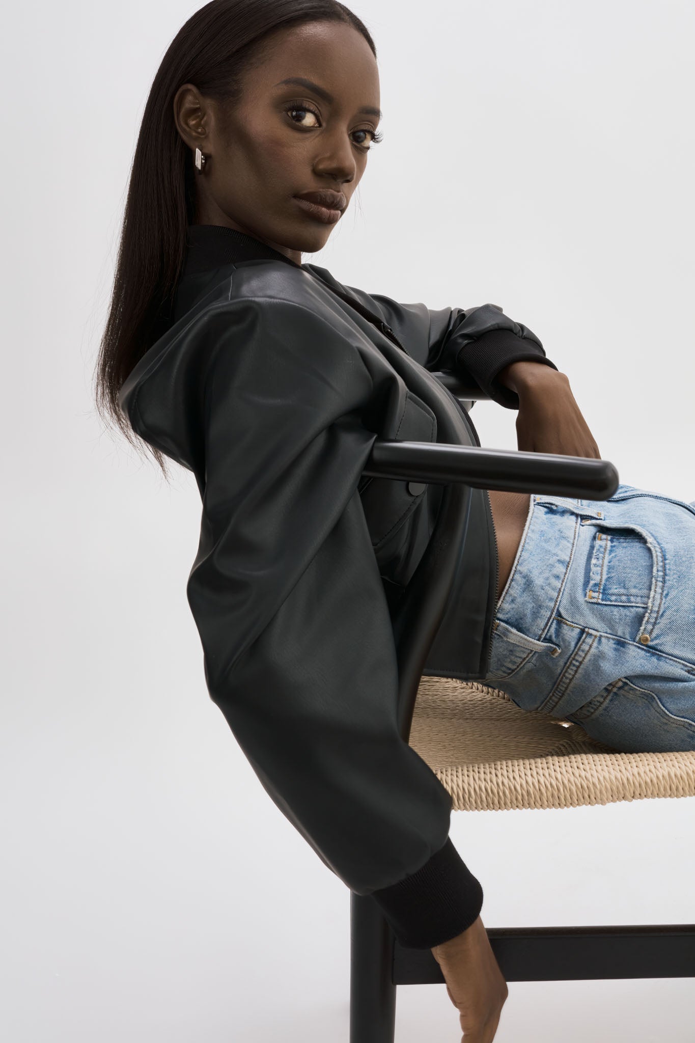 EVELIN | Faux Leather Cropped Bomber