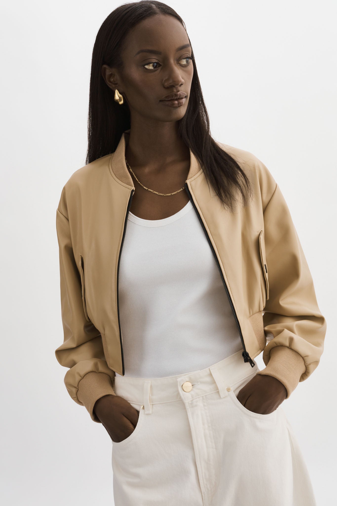 EVELIN | Faux Leather Cropped Bomber