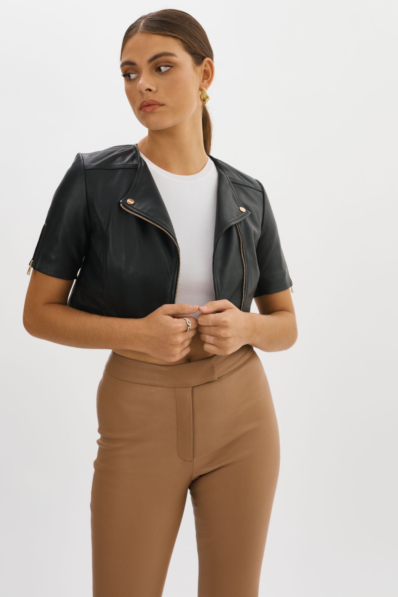 KIRSI GOLD | Cropped Biker Jacket