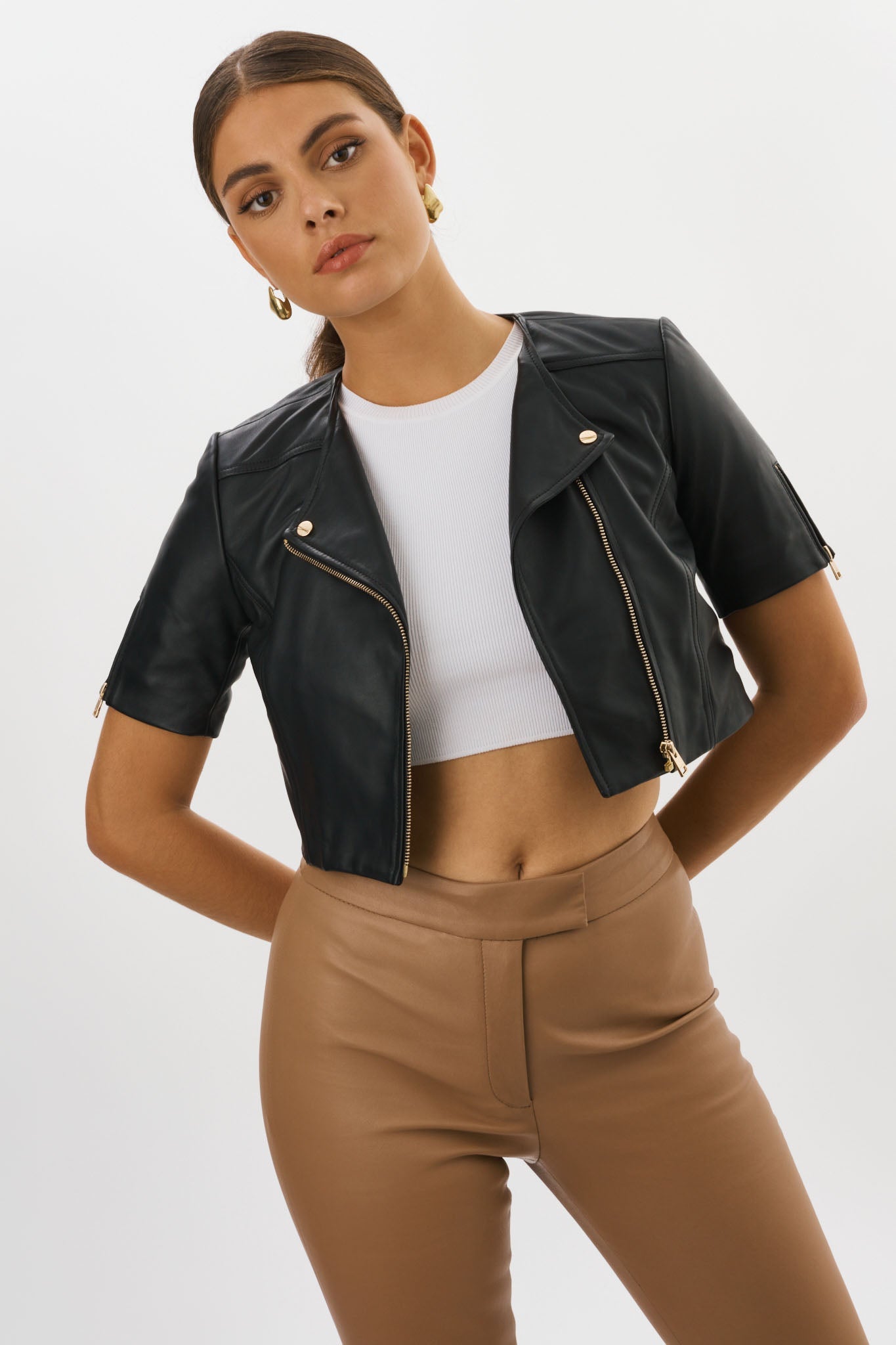 KIRSI GOLD | Cropped Biker Jacket