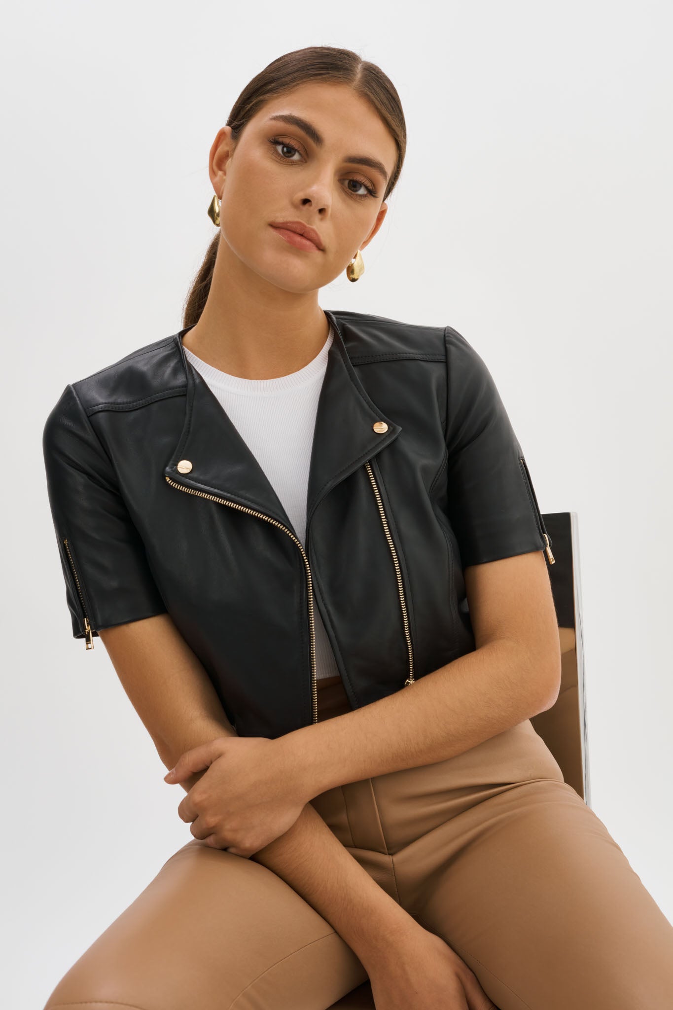 KIRSI GOLD | Cropped Biker Jacket