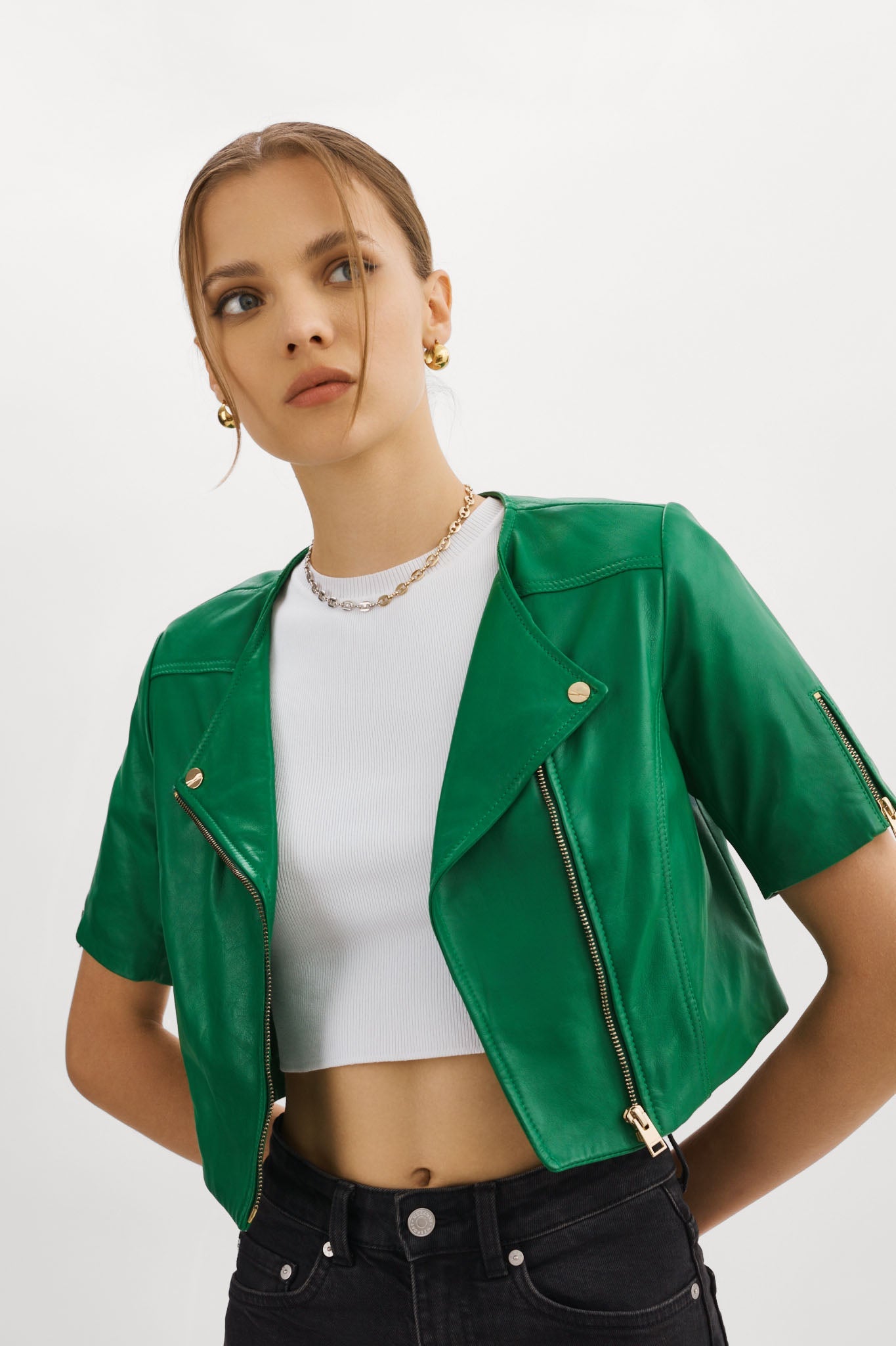 KIRSI GOLD | Cropped Biker Jacket