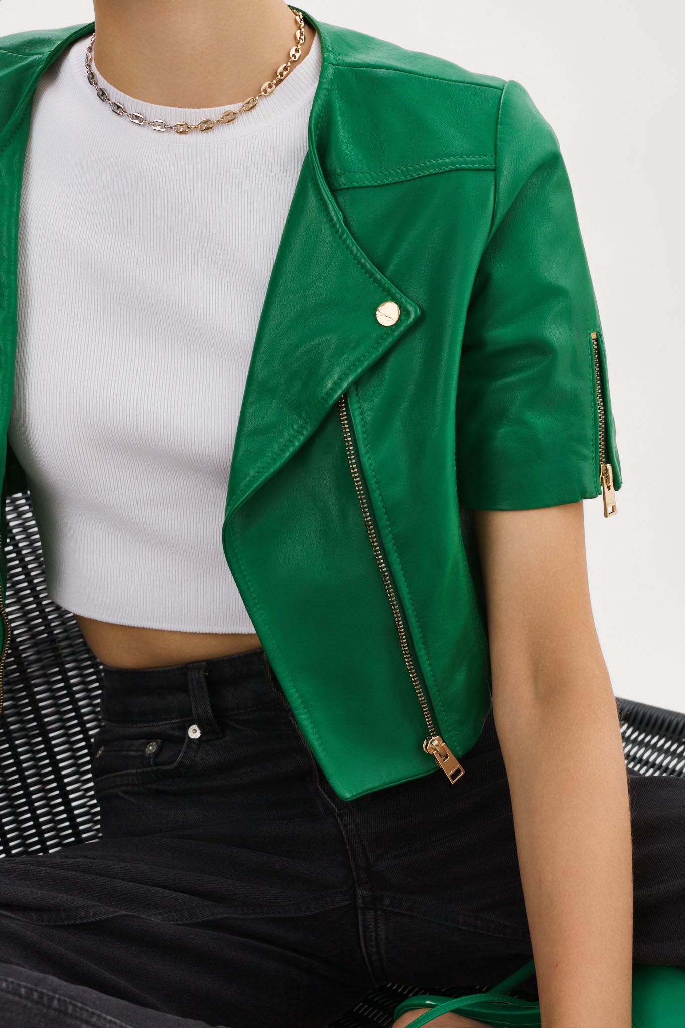 KIRSI GOLD | Cropped Biker Jacket