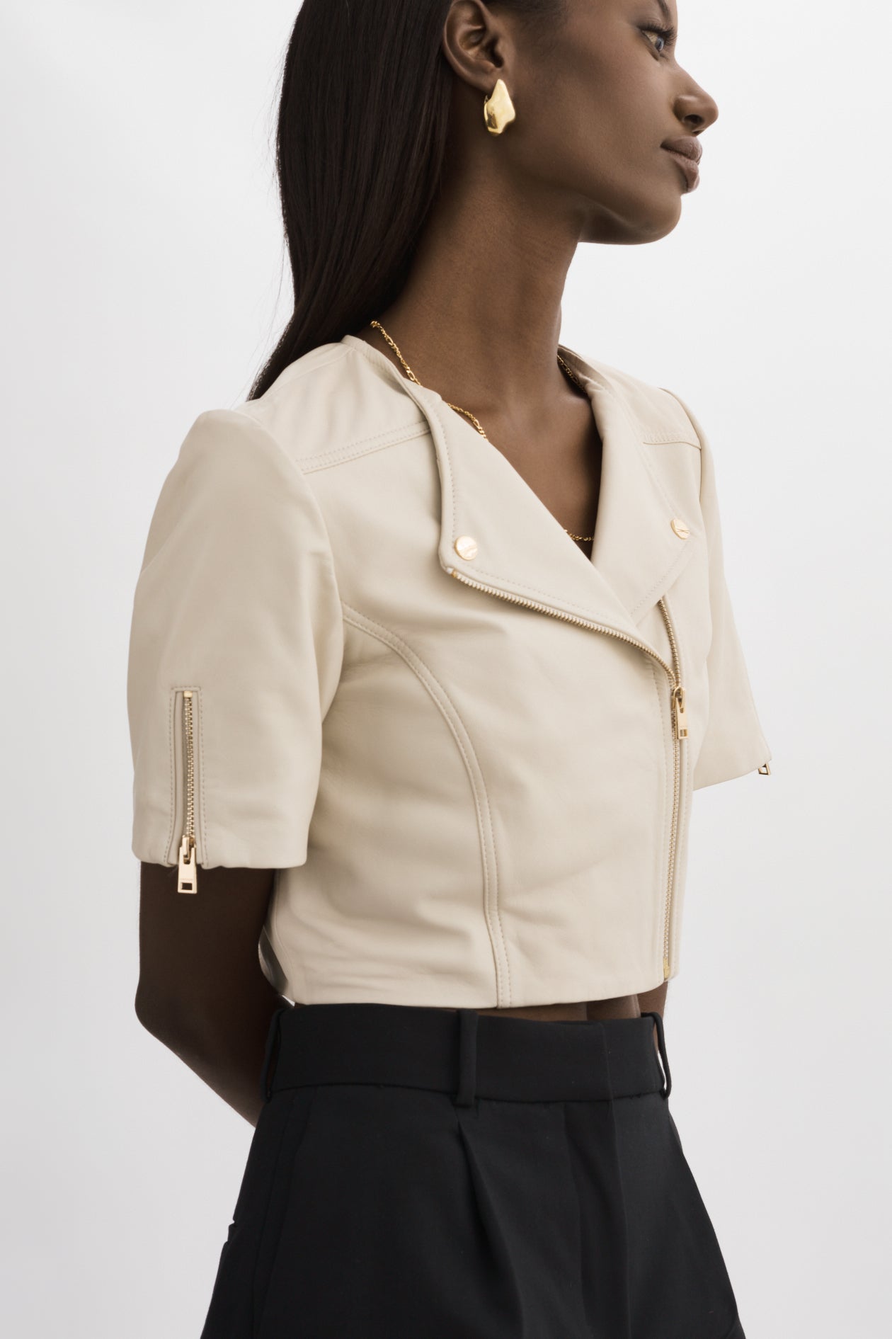 KIRSI GOLD | Cropped Biker Jacket