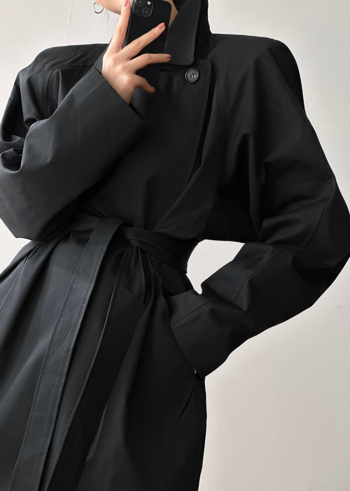 Marisol Box Shoulder Trench - Black