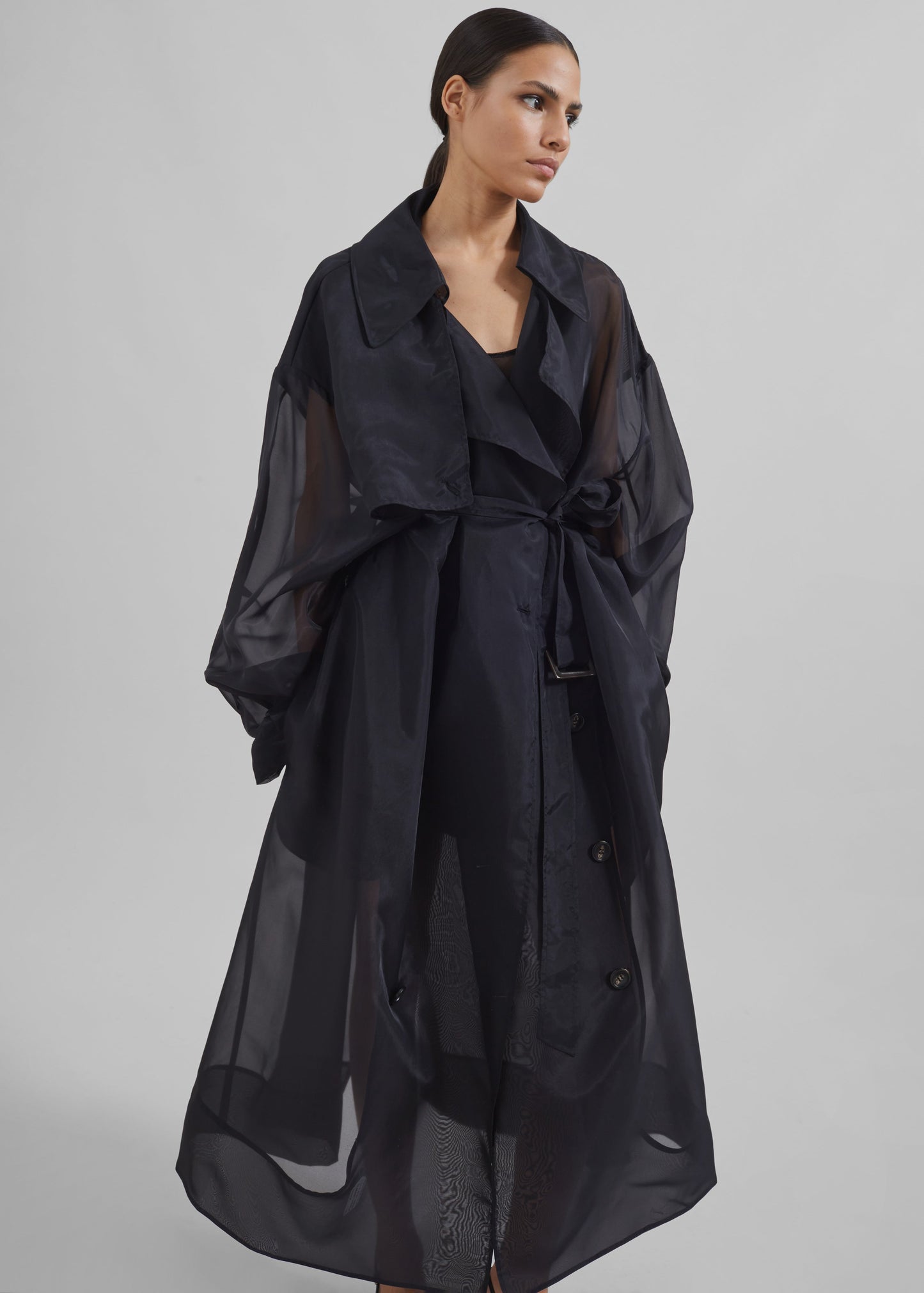 Mavis Oversized Sheer Trench - Black