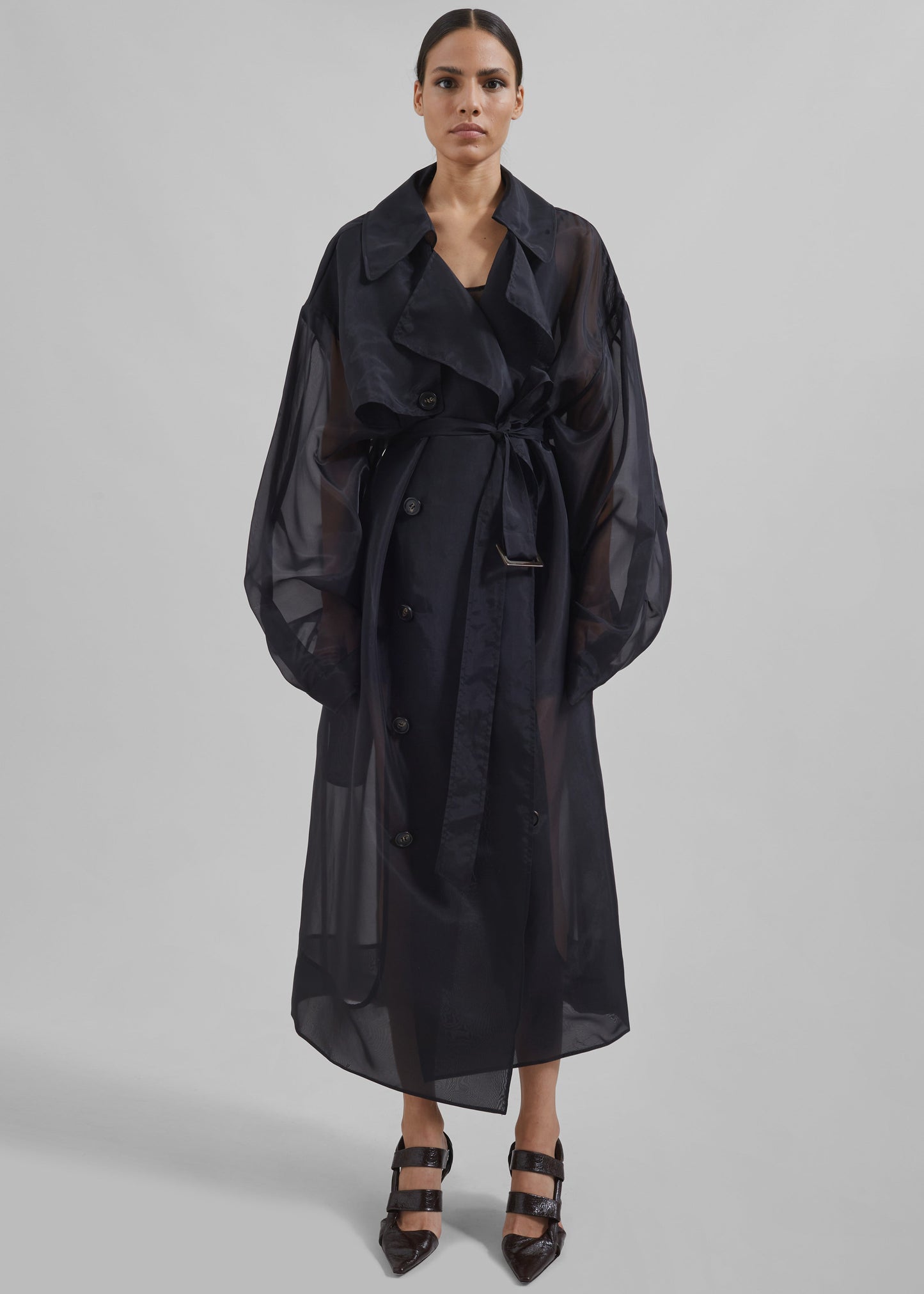 Mavis Oversized Sheer Trench - Black