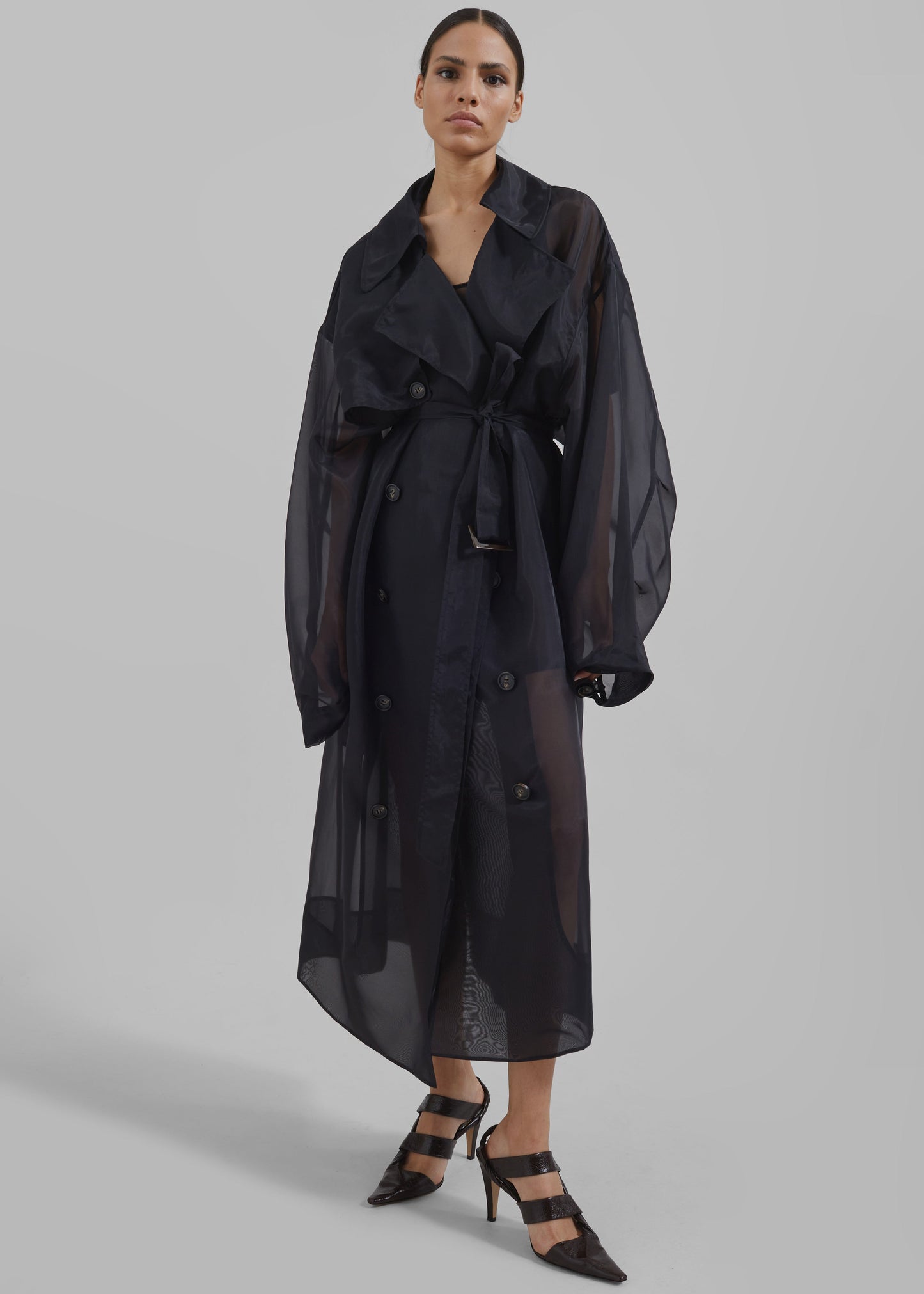 Mavis Oversized Sheer Trench - Black