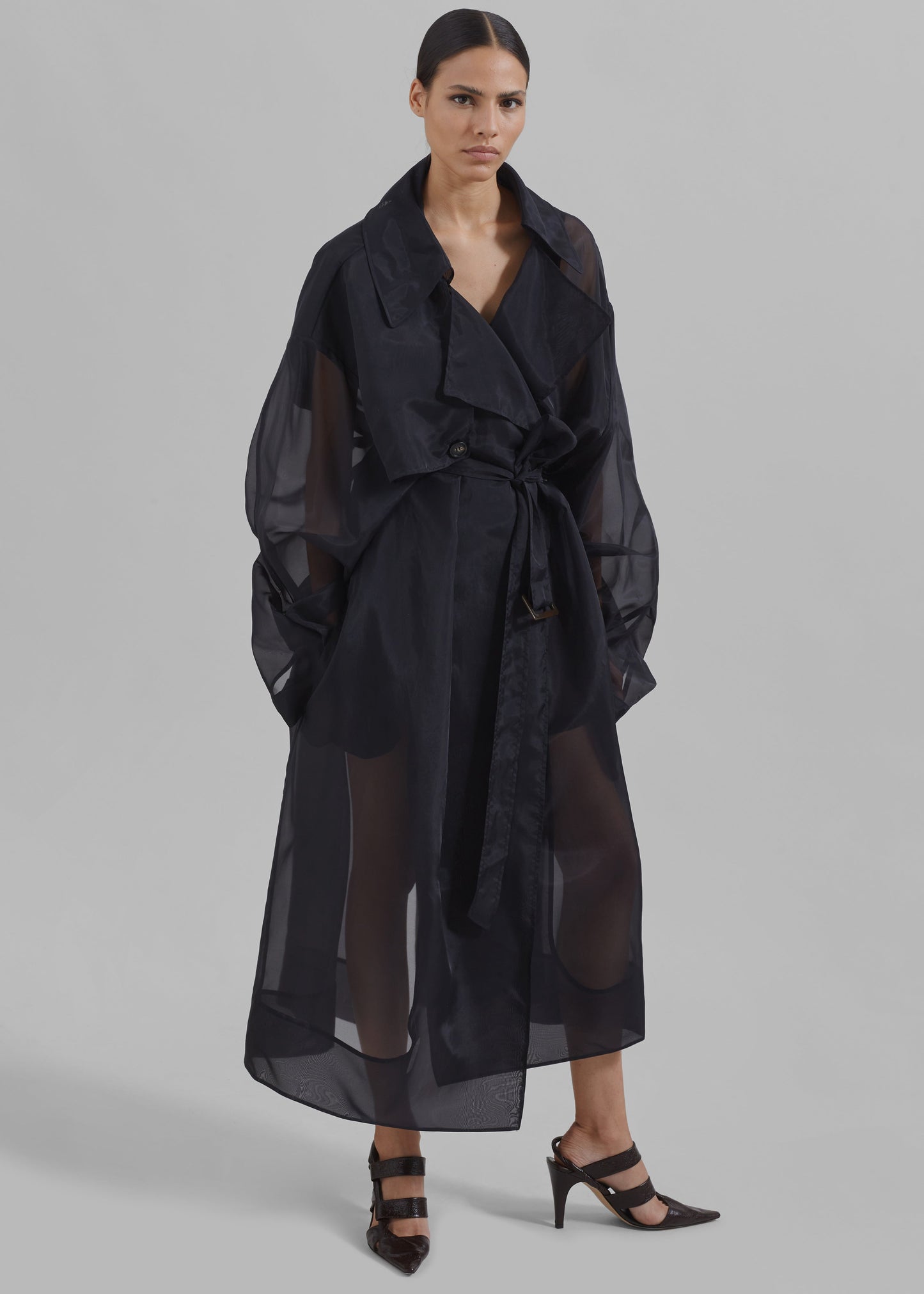 Mavis Oversized Sheer Trench - Black