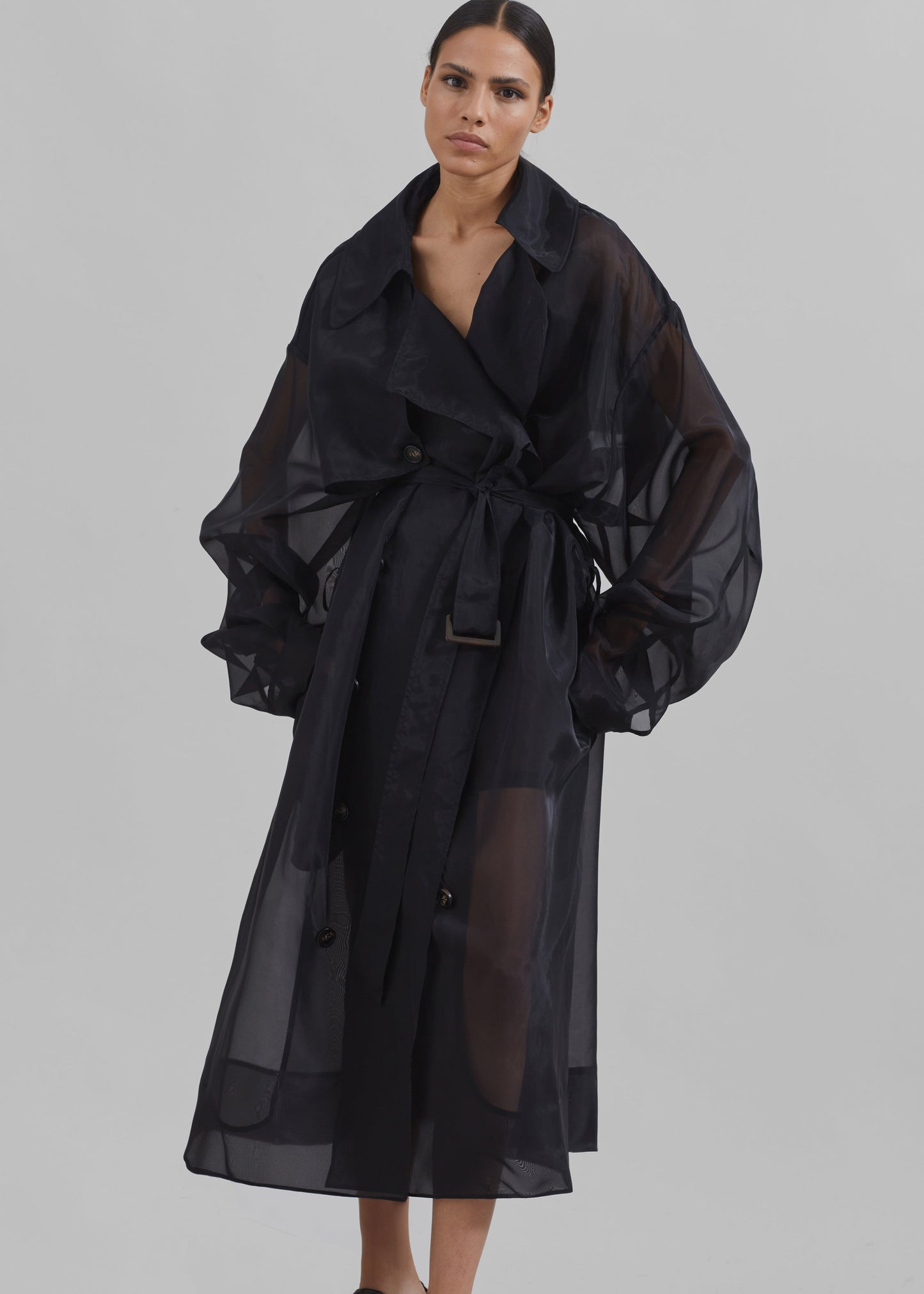 Mavis Oversized Sheer Trench - Black