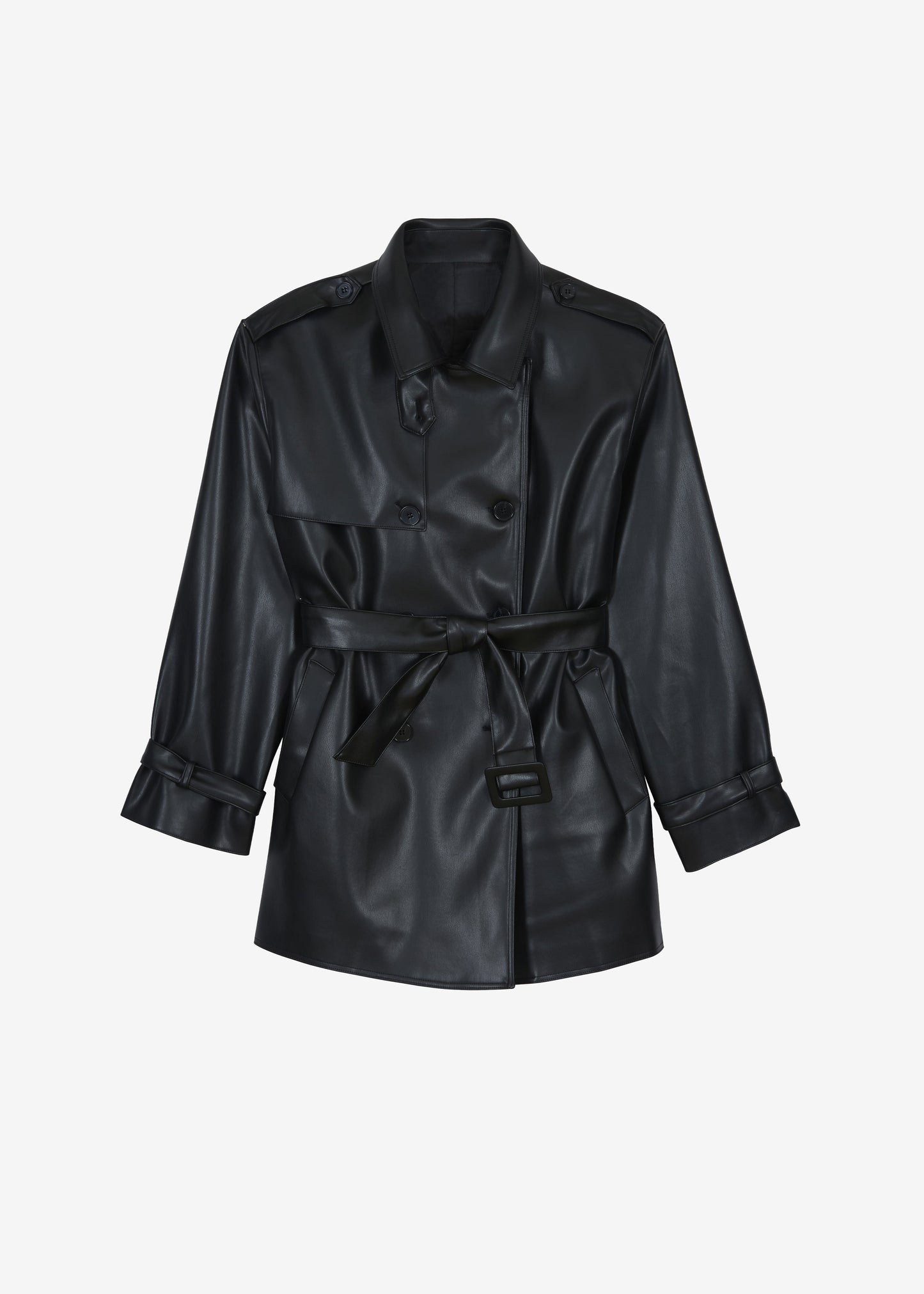 Medora Faux Leather Trench - Black