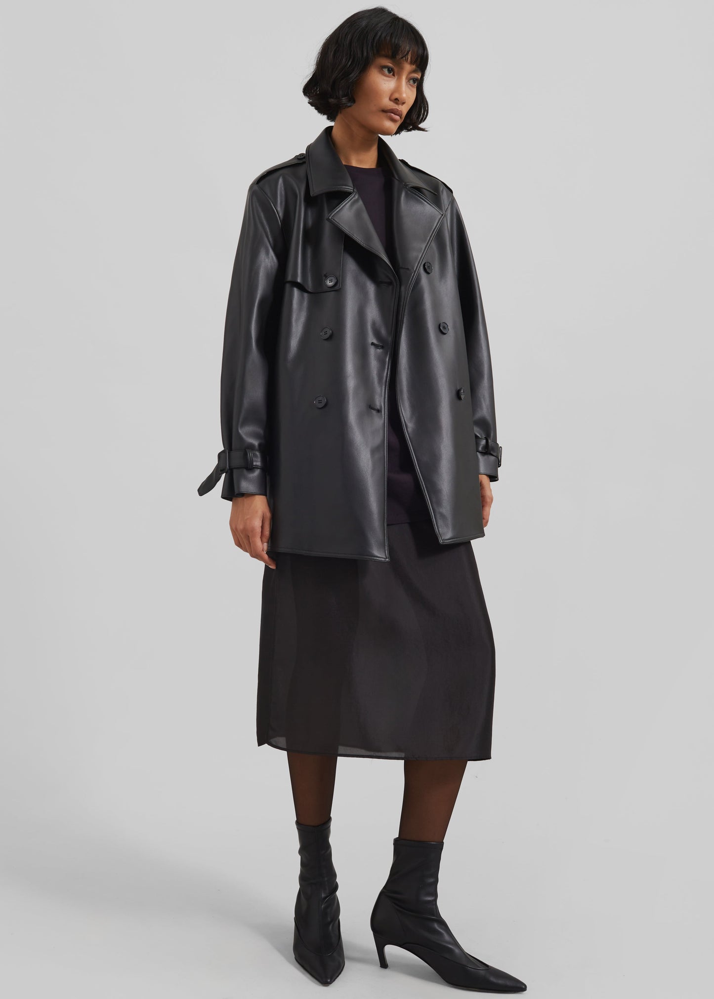 Medora Faux Leather Trench - Black