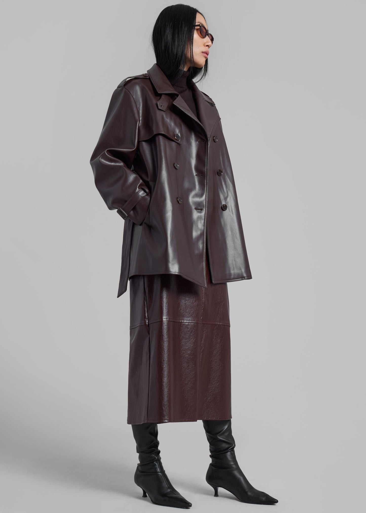 Medora Faux Leather Trench - Brown