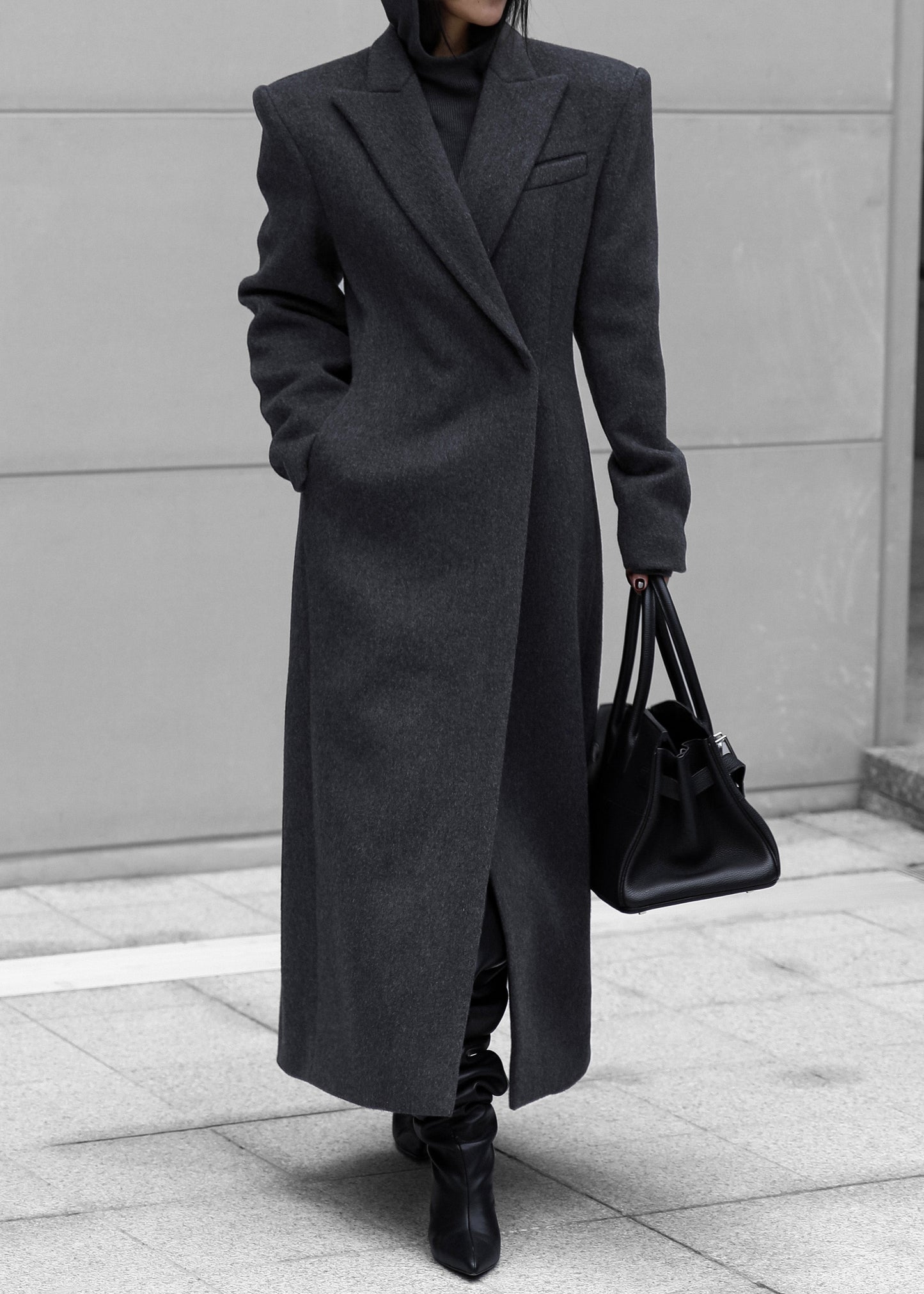 Melva Long Coat - Charcoal