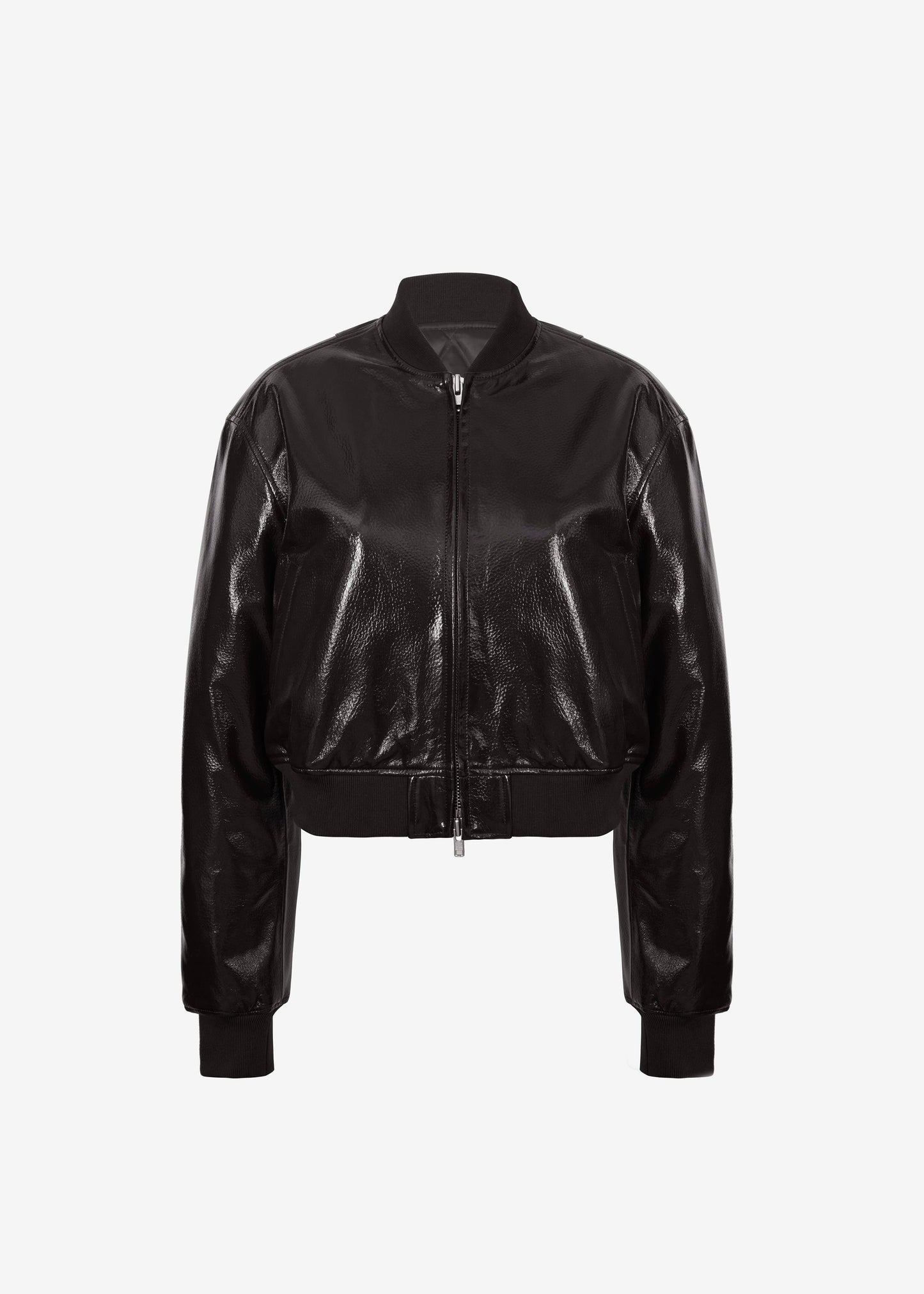 Micky Crackled Faux Leather Cropped Bomber - Dark Brown