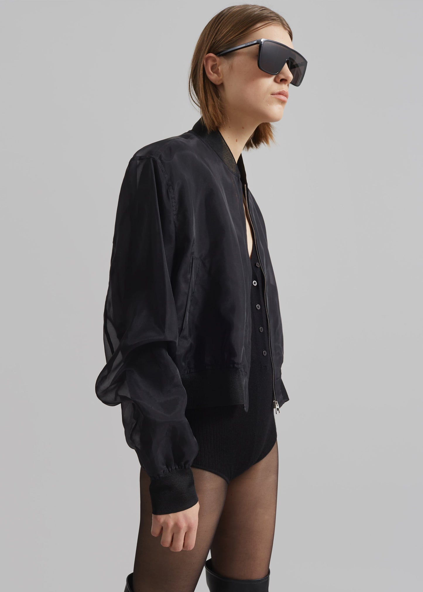 Micky Cropped Sheer Bomber - Black