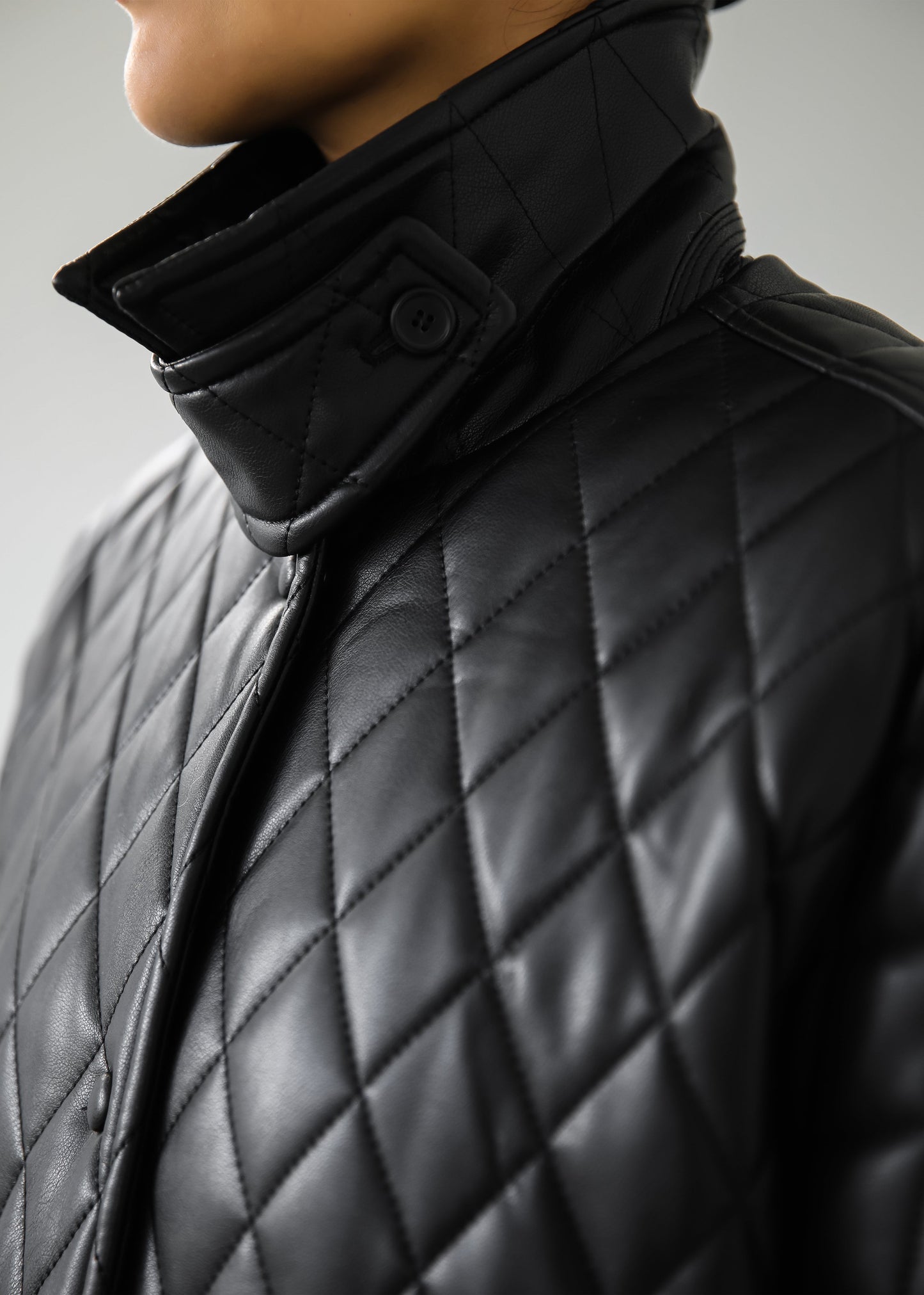 Montana Quilted Faux Leather Coat - Black