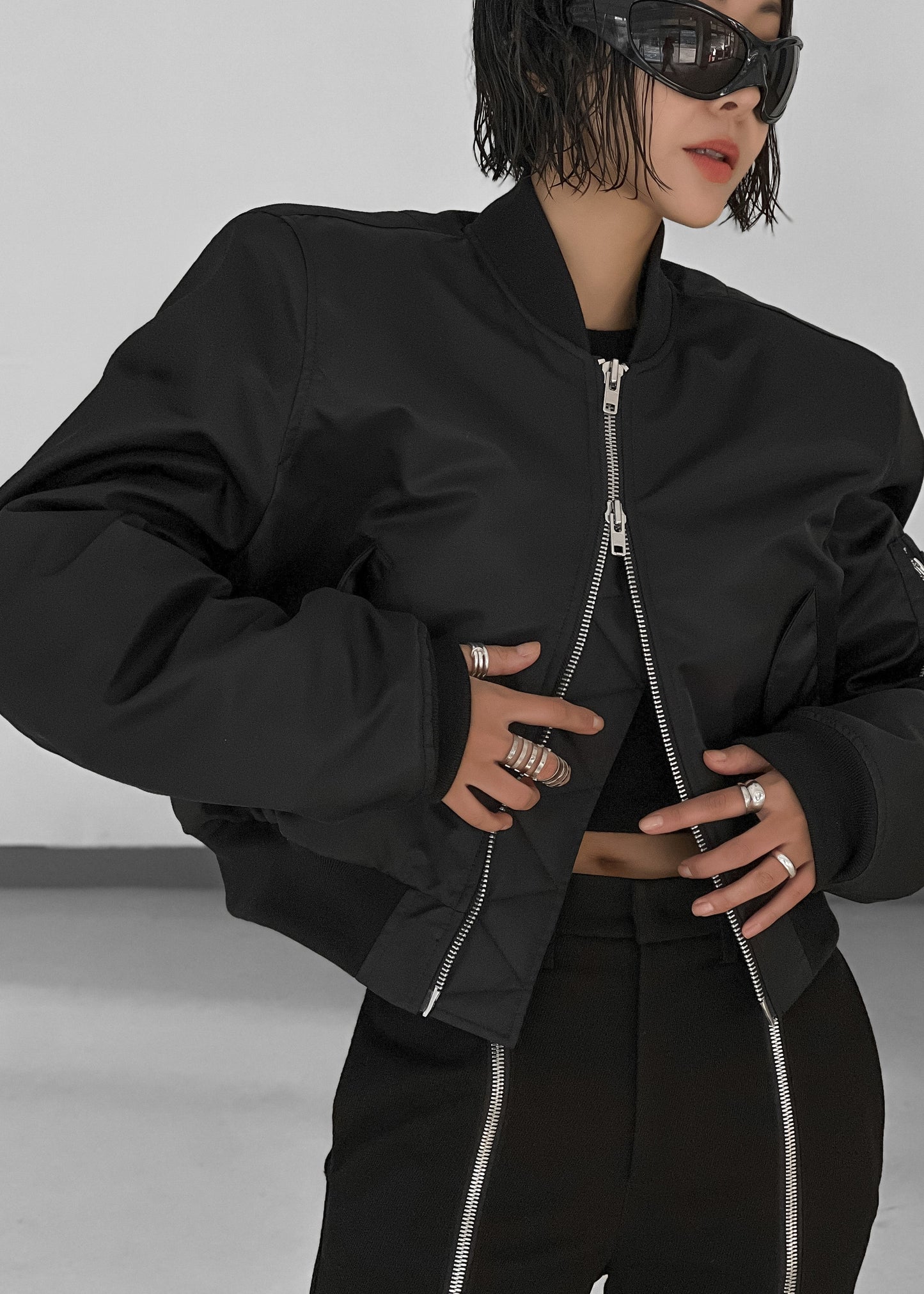 Mati Cropped Padded Bomber - Black