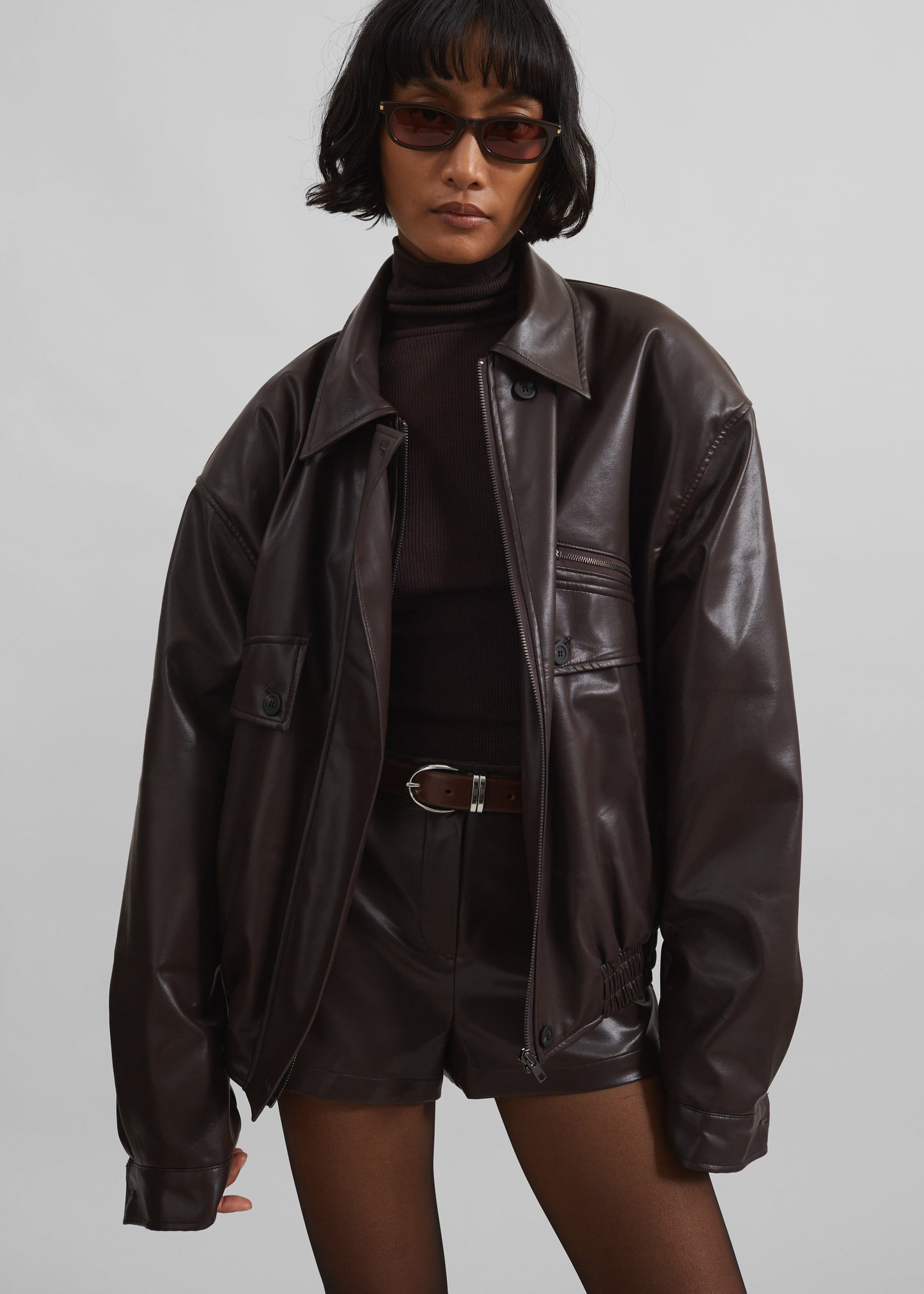 Naica Padded Faux Leather Jacket - Brown