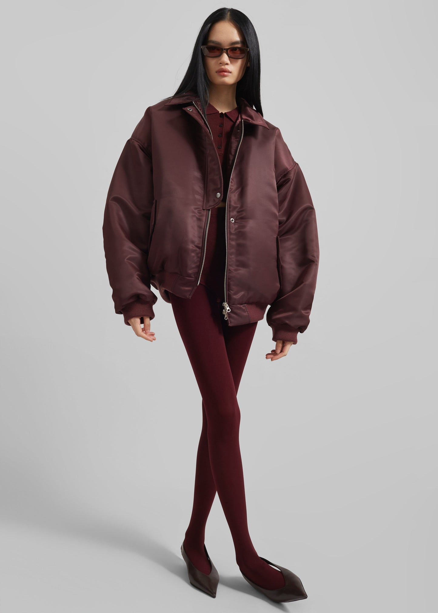 Nalden Padded Bomber Jacket - Burgundy