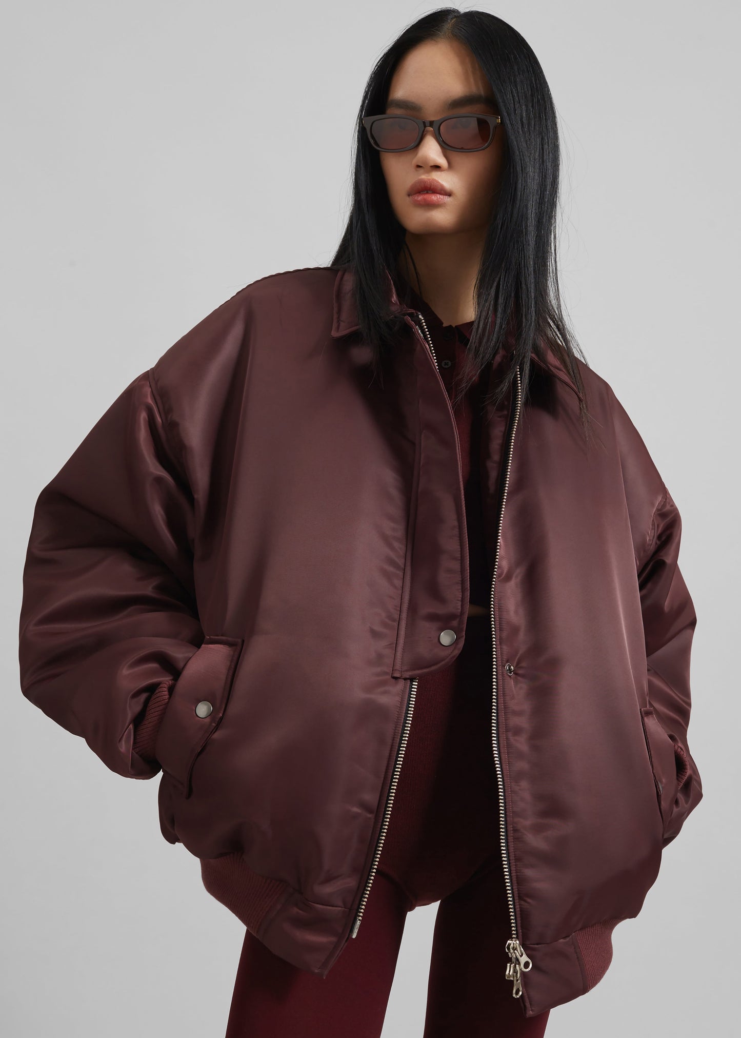 Nalden Padded Bomber Jacket - Burgundy