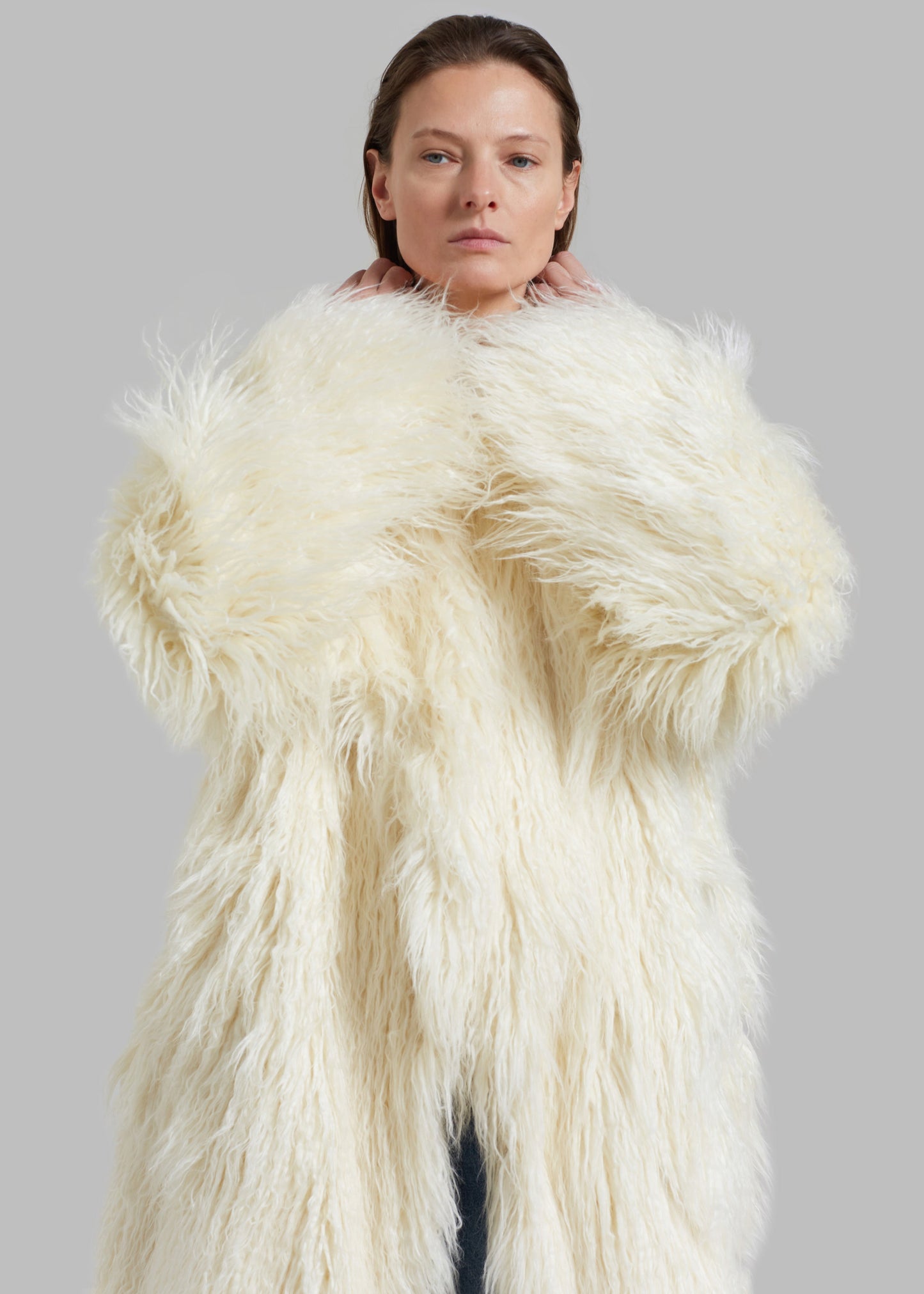 Nicole Long Faux Fur Coat - Off White