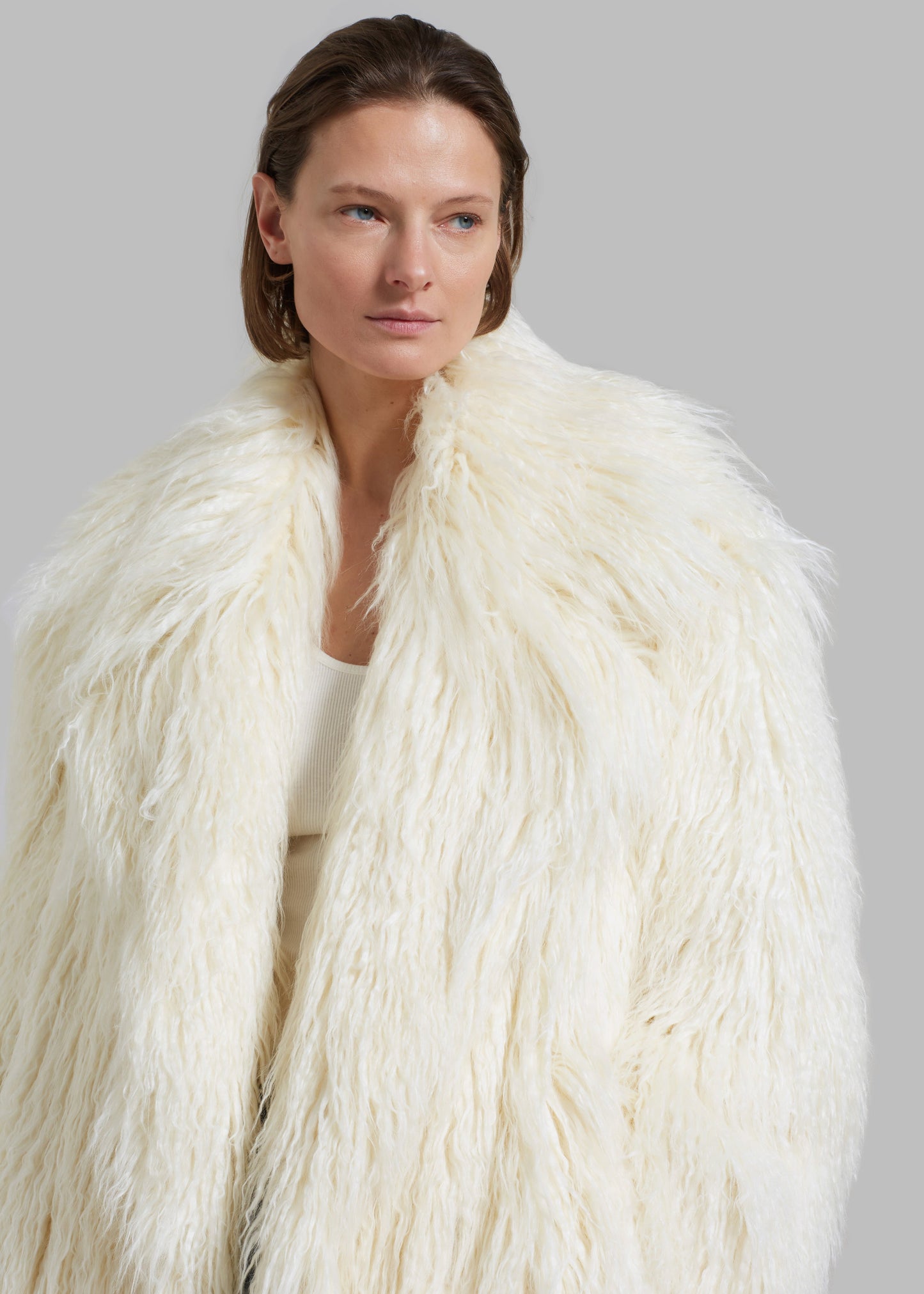 Nicole Long Faux Fur Coat - Off White