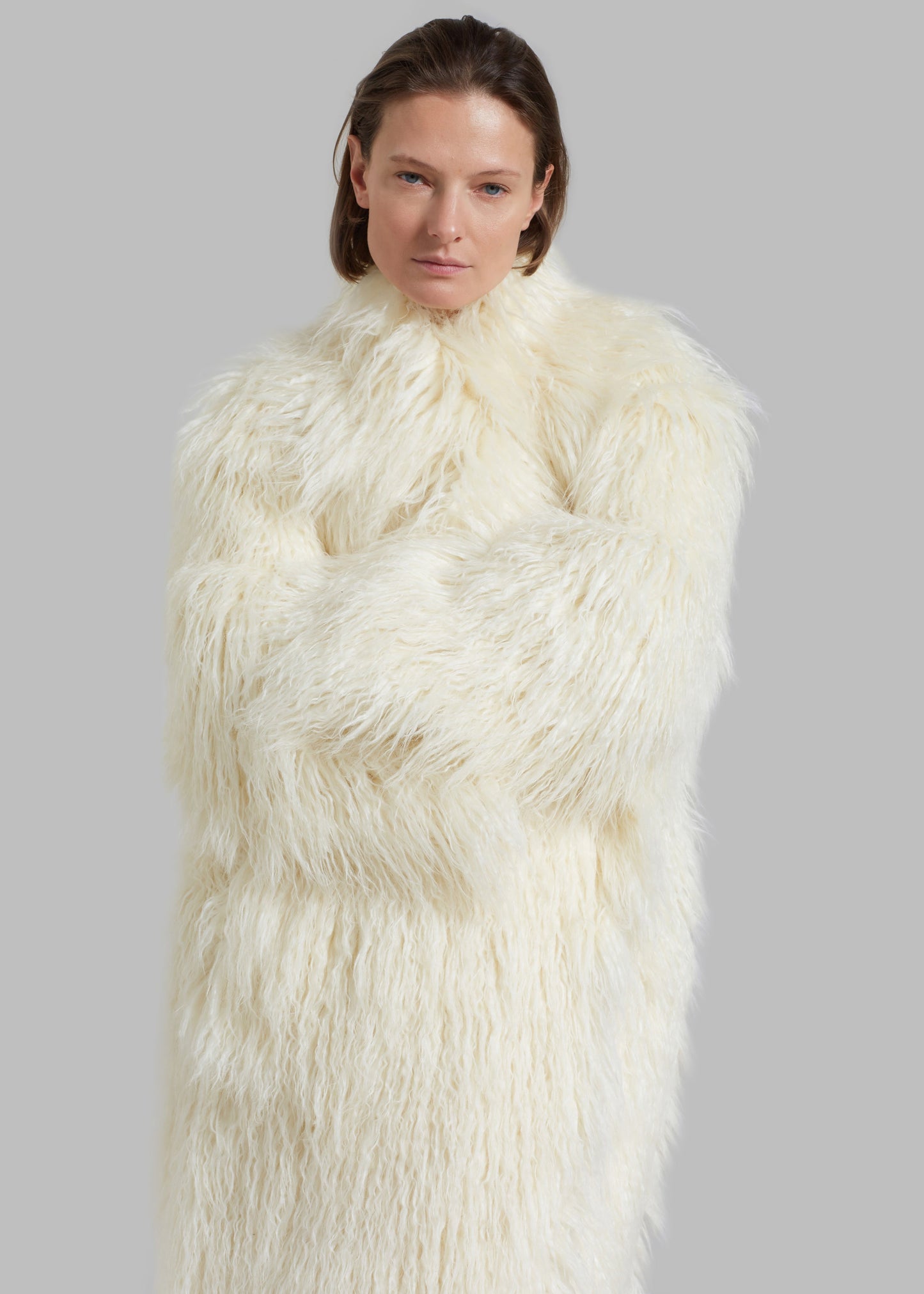 Nicole Long Faux Fur Coat - Off White