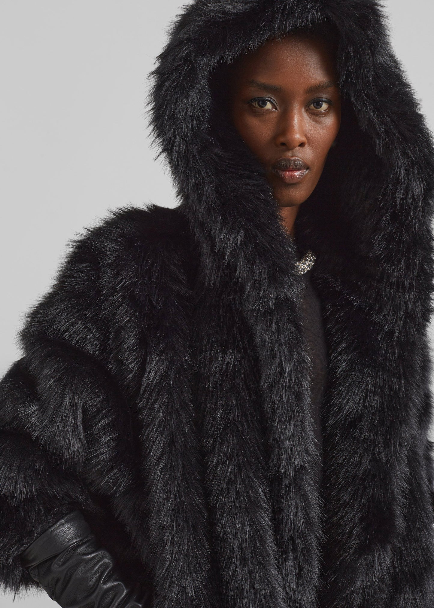 Nivala Faux Fur Hooded Jacket - Black