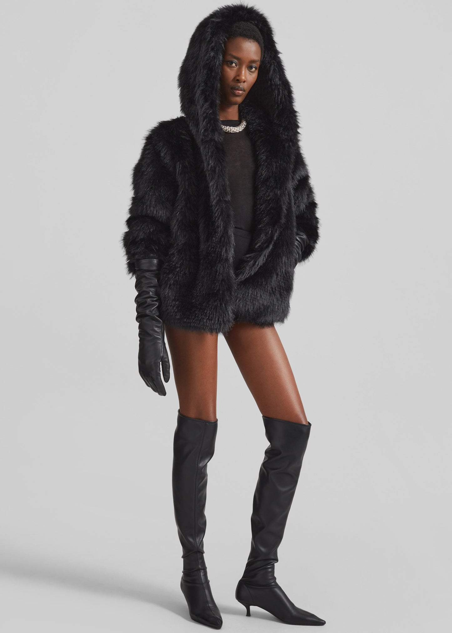 Nivala Faux Fur Hooded Jacket - Black