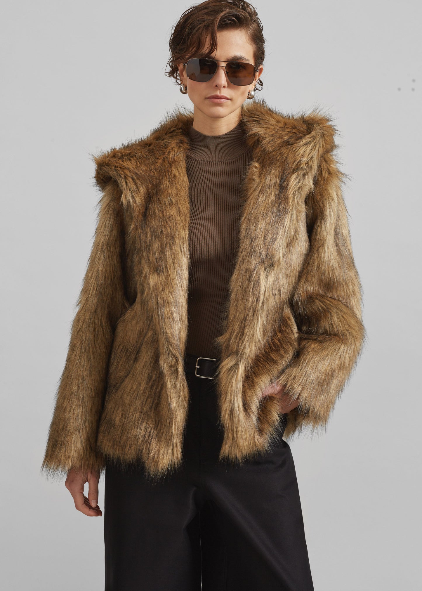 Nivala Faux Fur Hooded Jacket - Camel