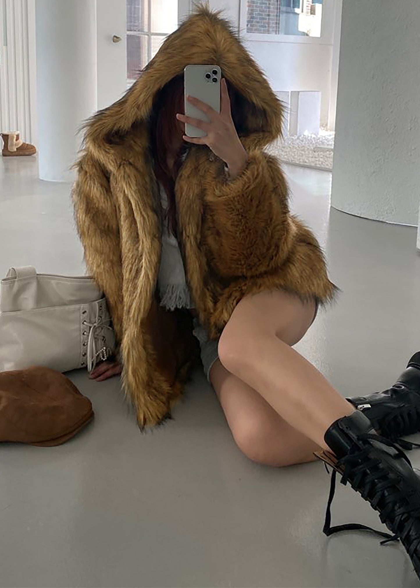 Nivala Faux Fur Hooded Jacket - Camel