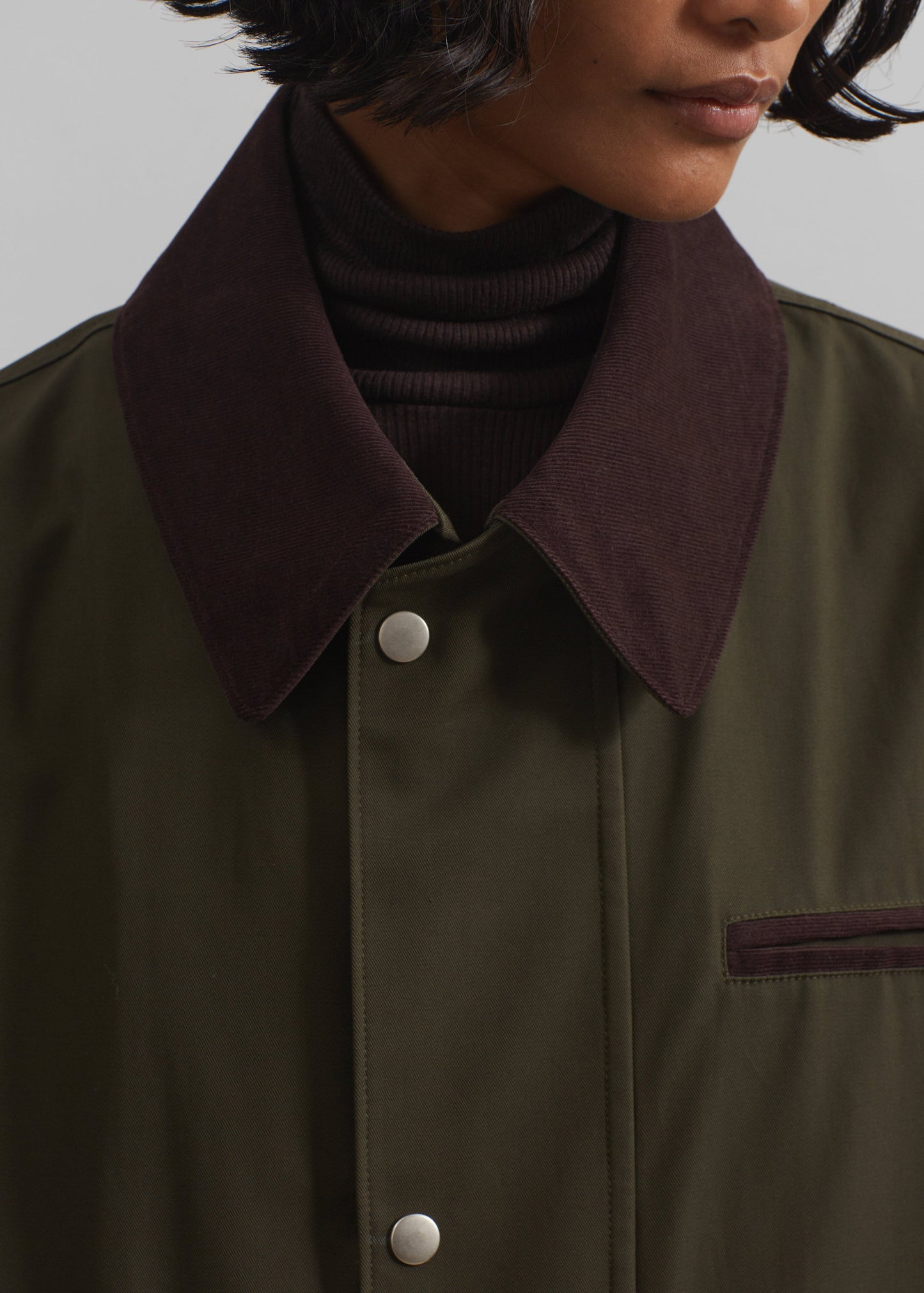 Norven Contrast Collar Utility Jacket - Khaki