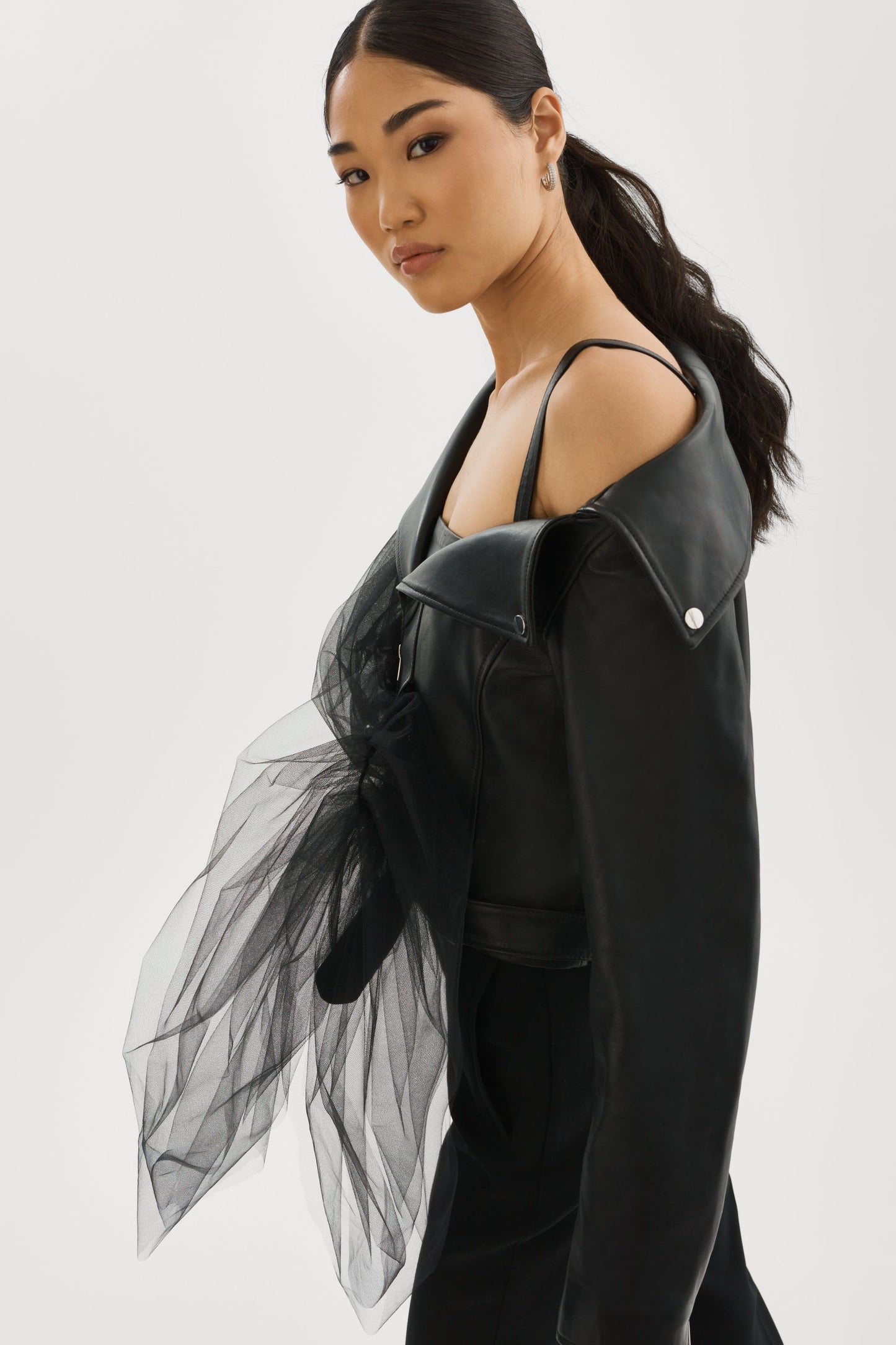 OBELIA | Tulle & Leather Biker Jacket