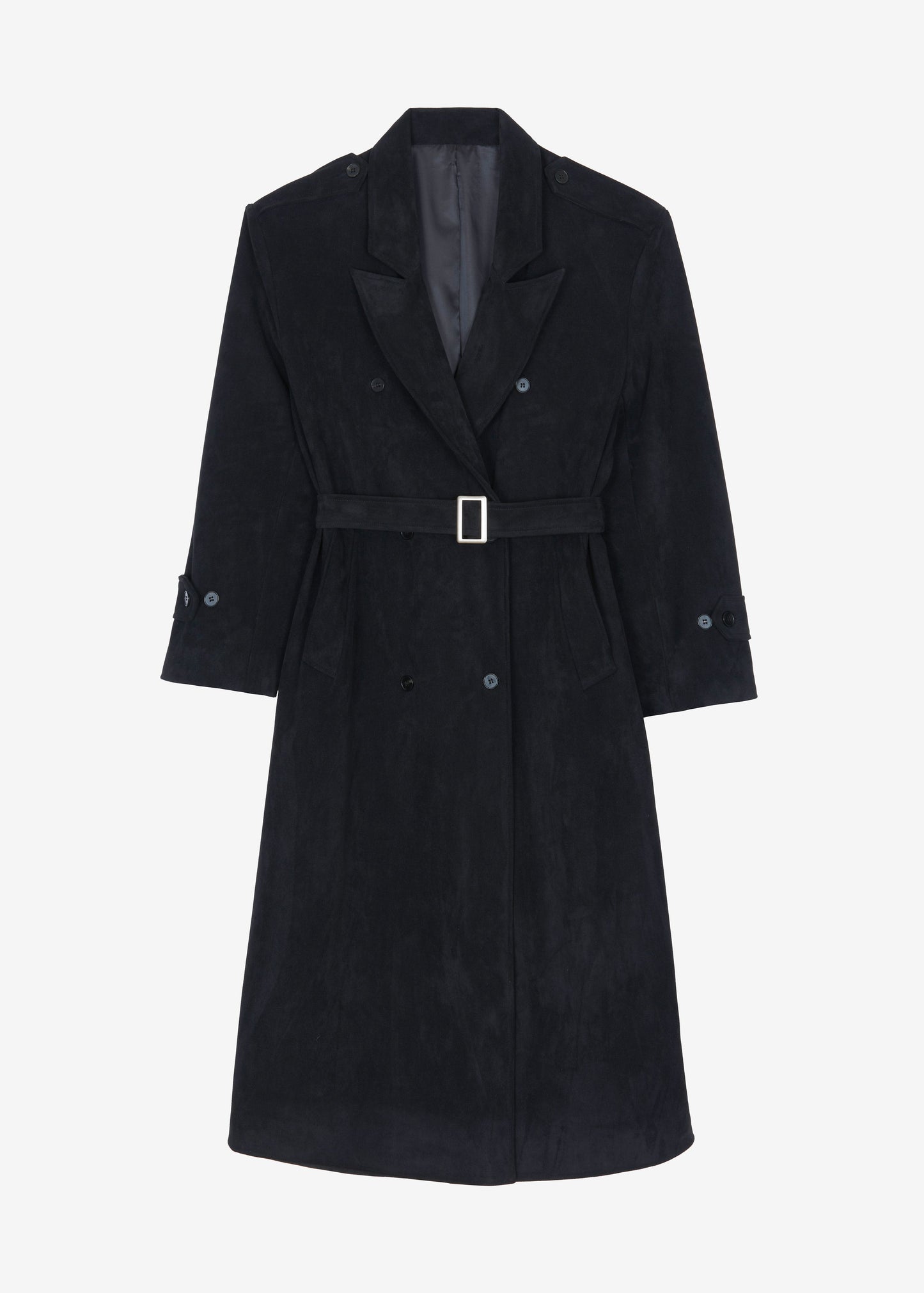 Peoria Faux Suede Trench Coat - Black