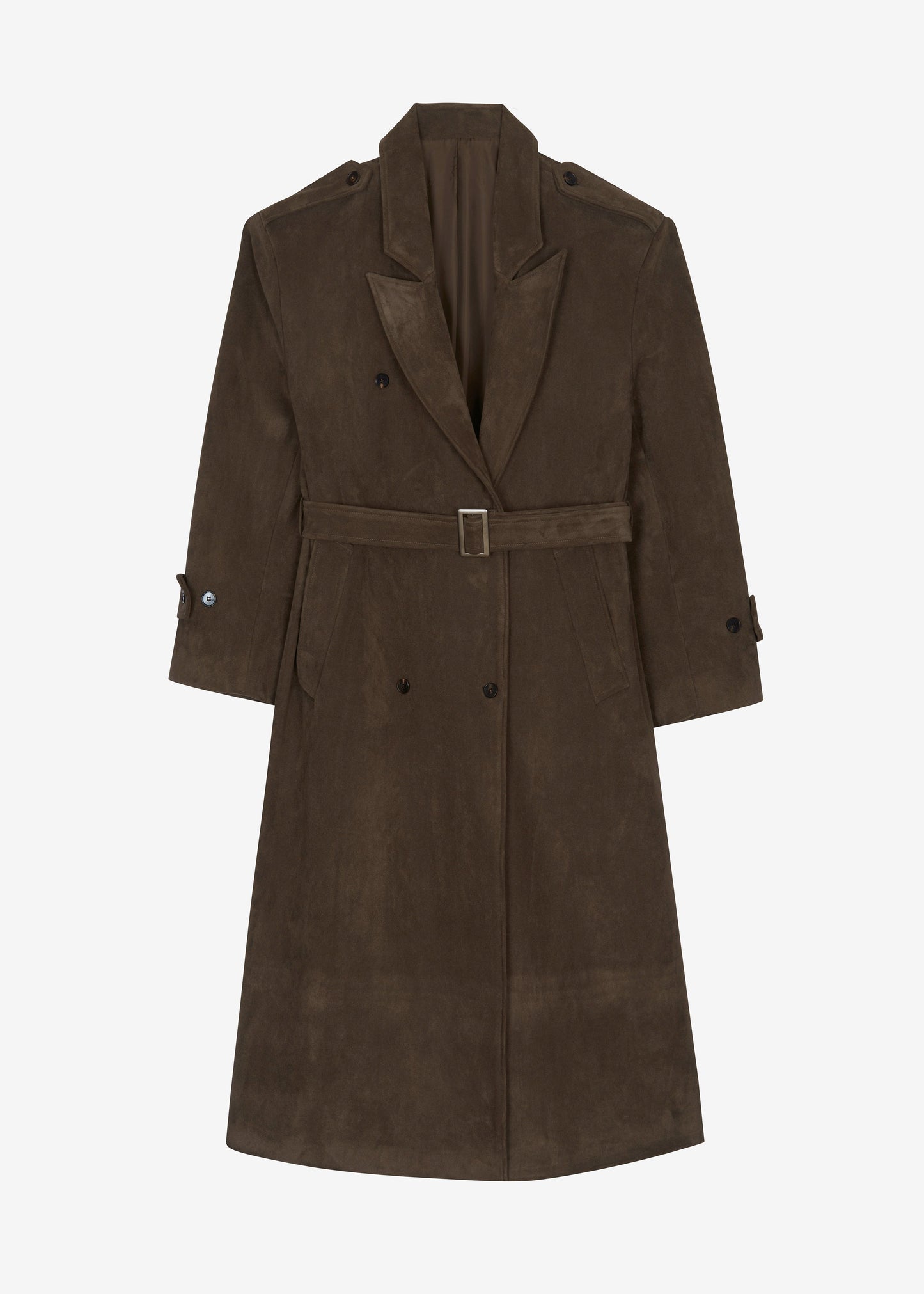 Peoria Faux Suede Trench Coat - Brown