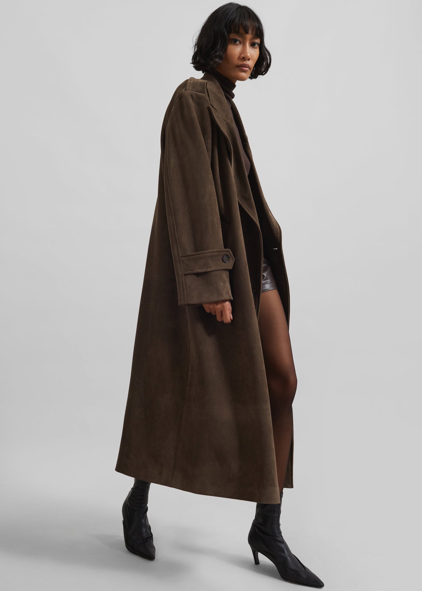 Peoria Faux Suede Trench Coat - Brown