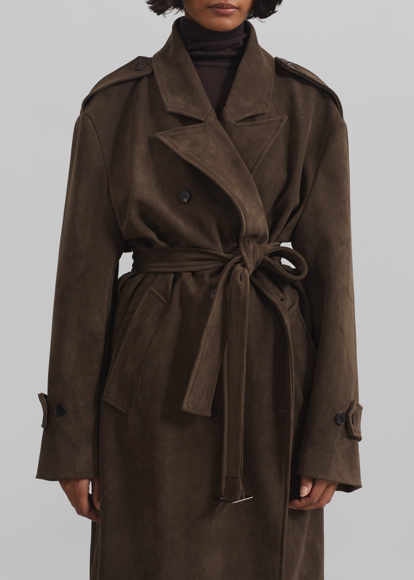 Peoria Faux Suede Trench Coat - Brown