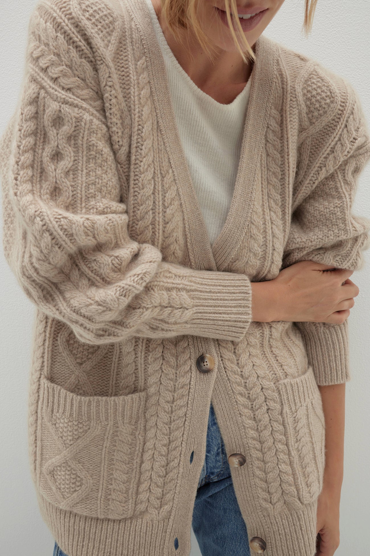 ROWENA CABLE KNIT CASHMERE CARDIGAN