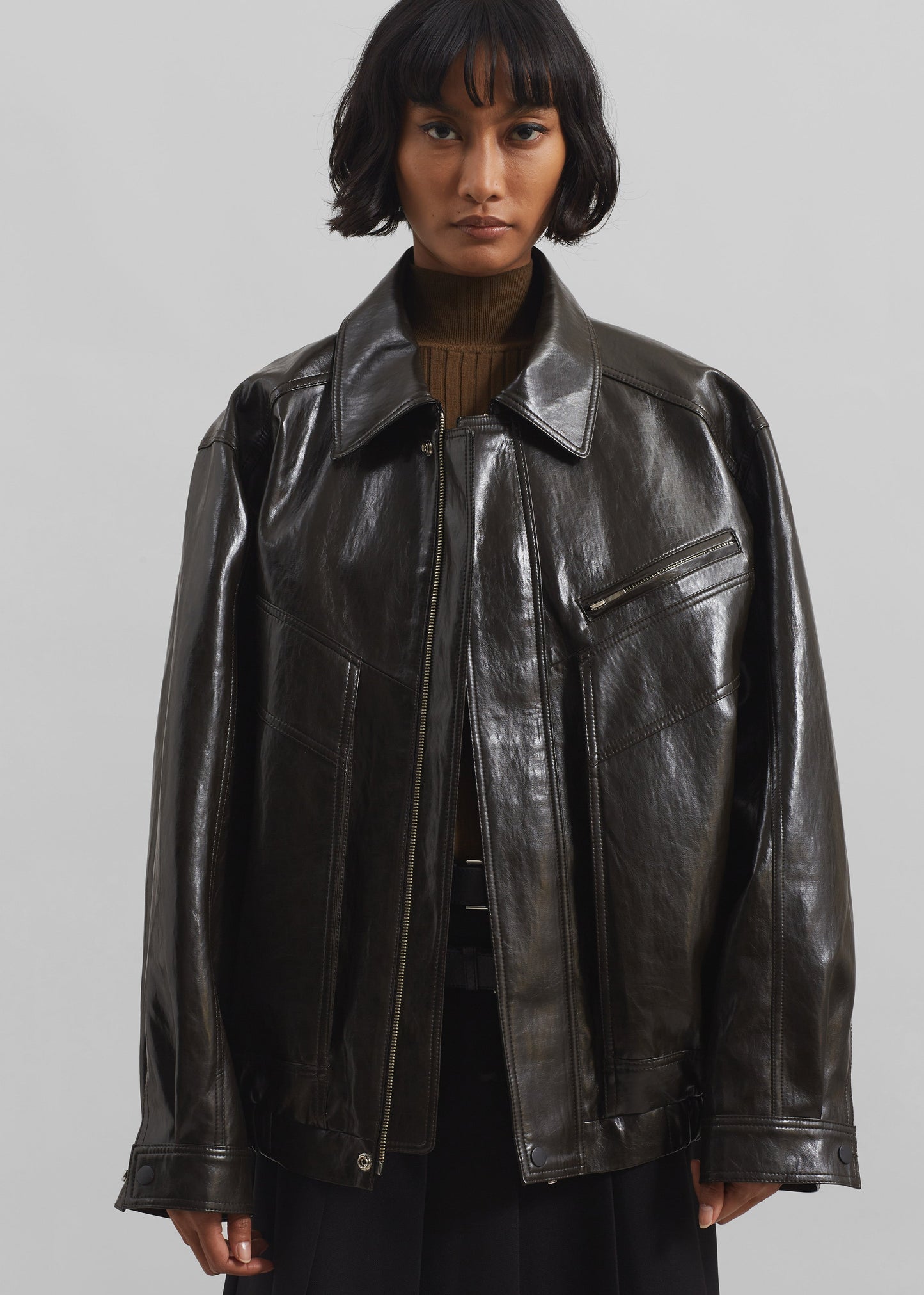 Risner Faux Leather Jacket - Dark Brown