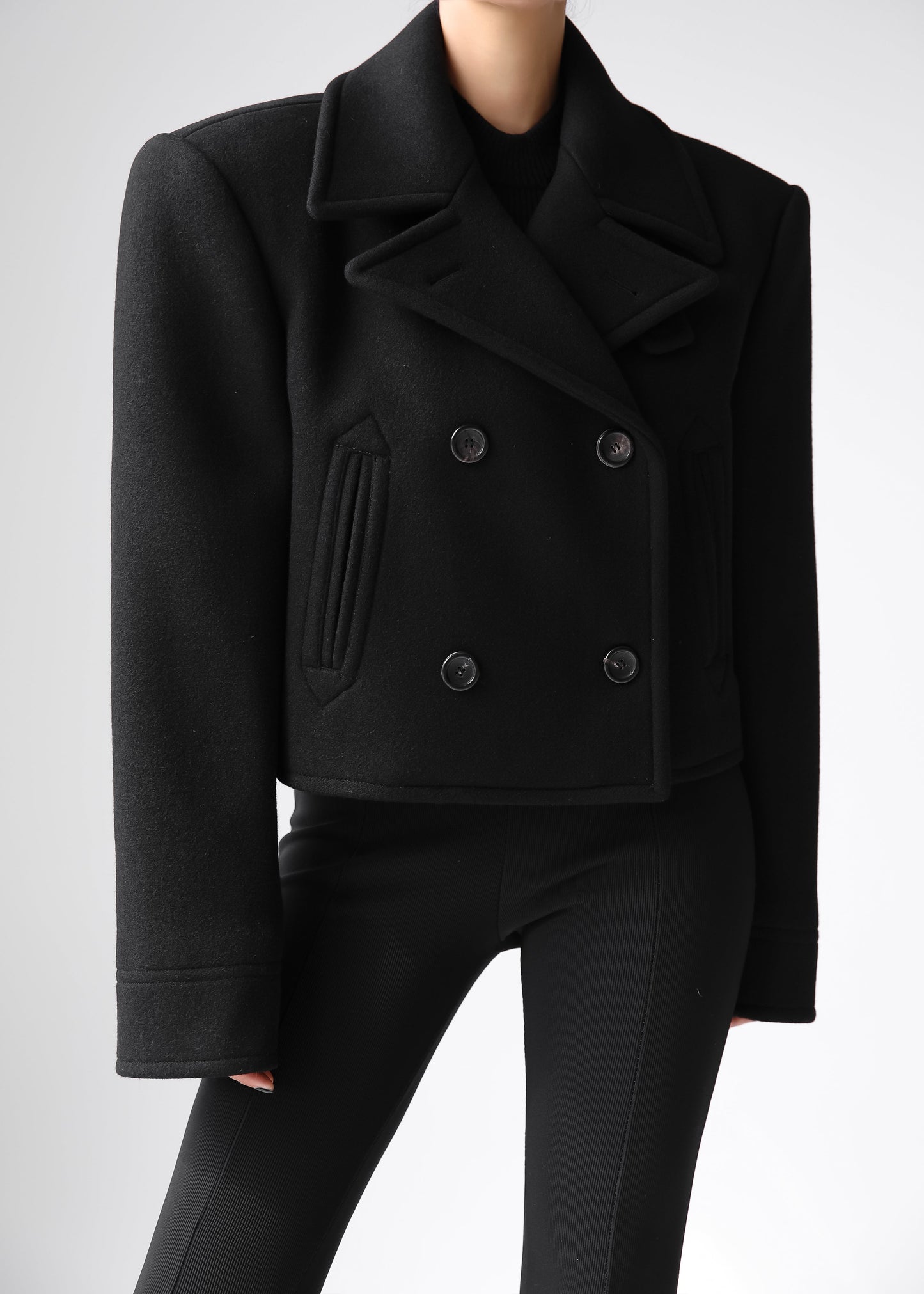 Roel Cropped Peacoat - Black