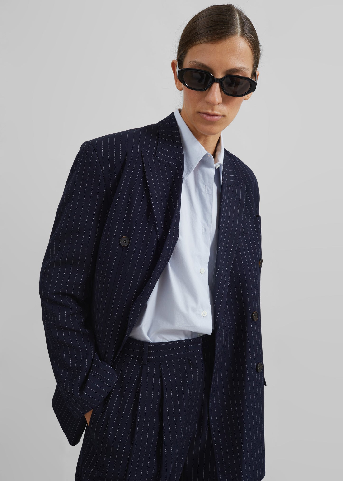 Sava Double Breasted Blazer - Navy/White Stripe