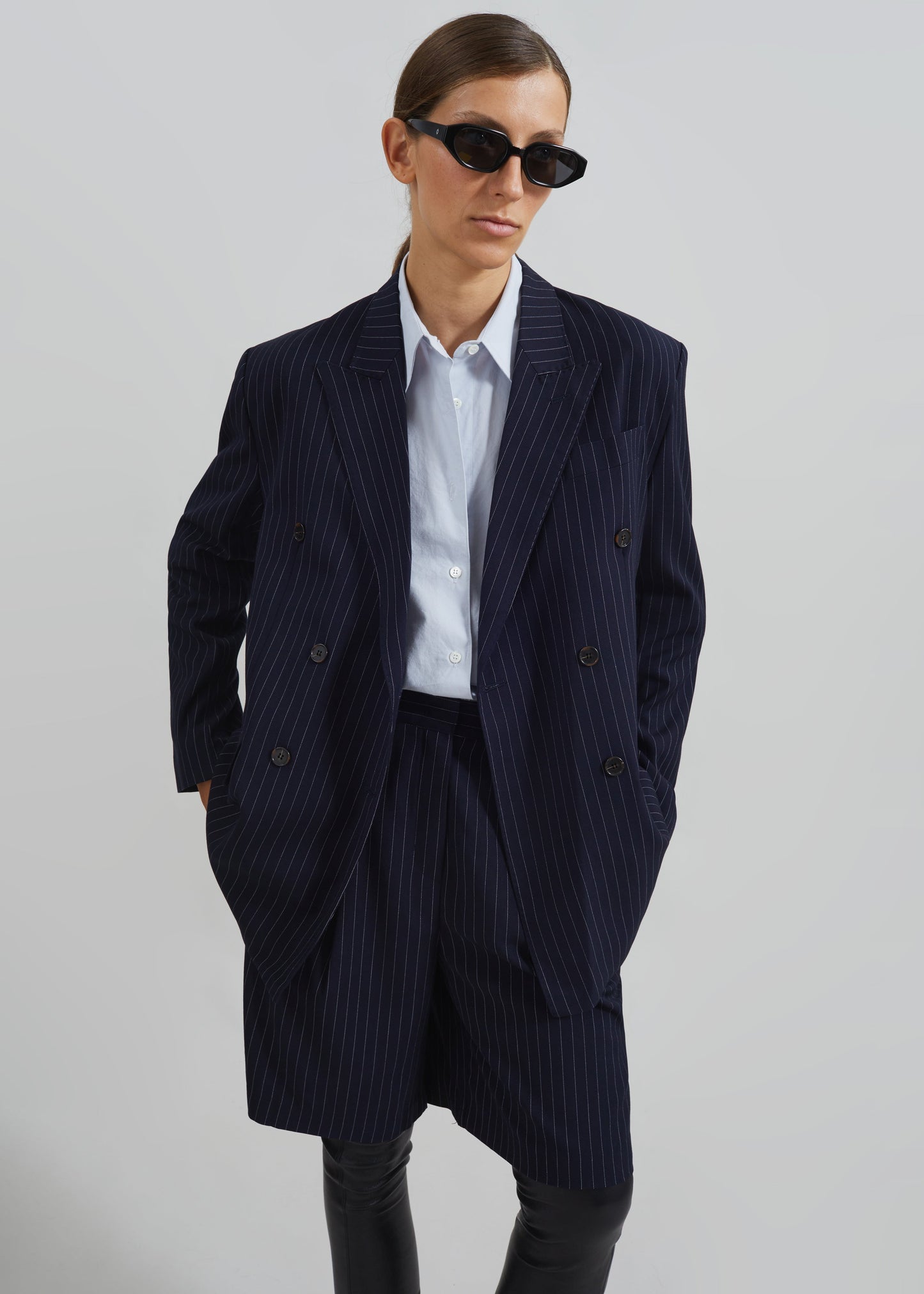 Sava Double Breasted Blazer - Navy/White Stripe